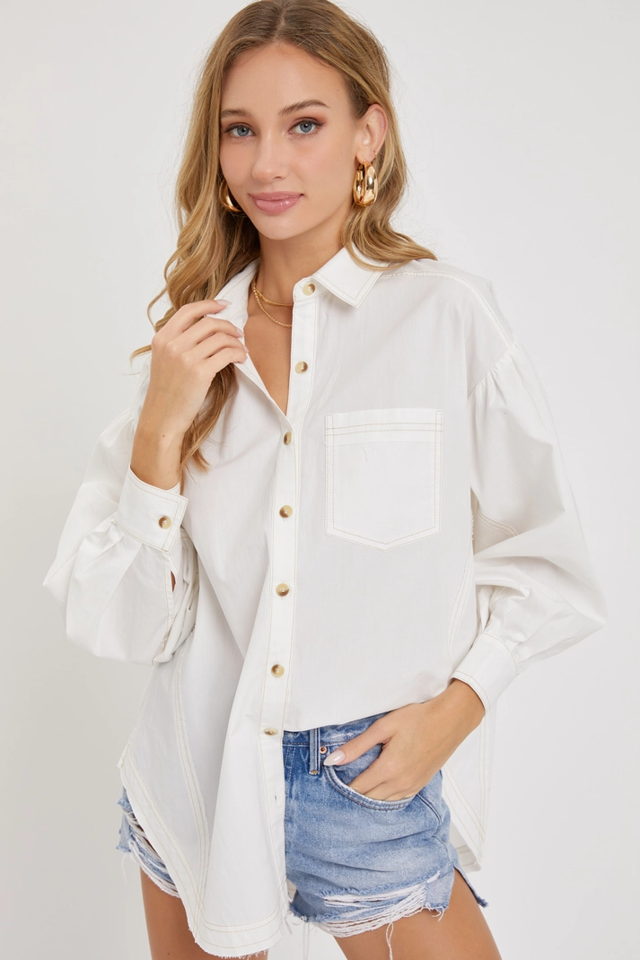 Ivory Long Sleeve Poplin Top