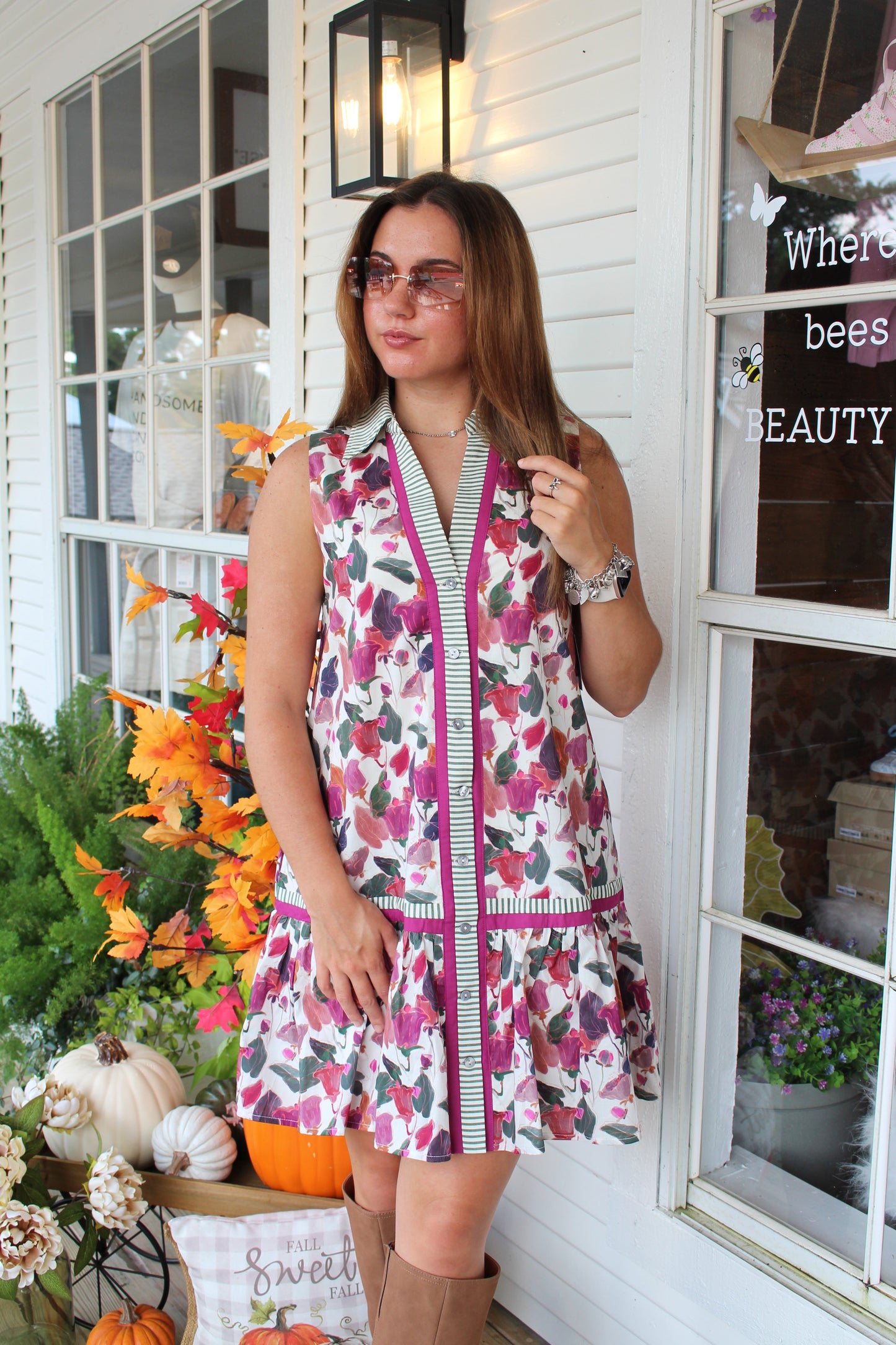Plum Floral Striped Mini Dress