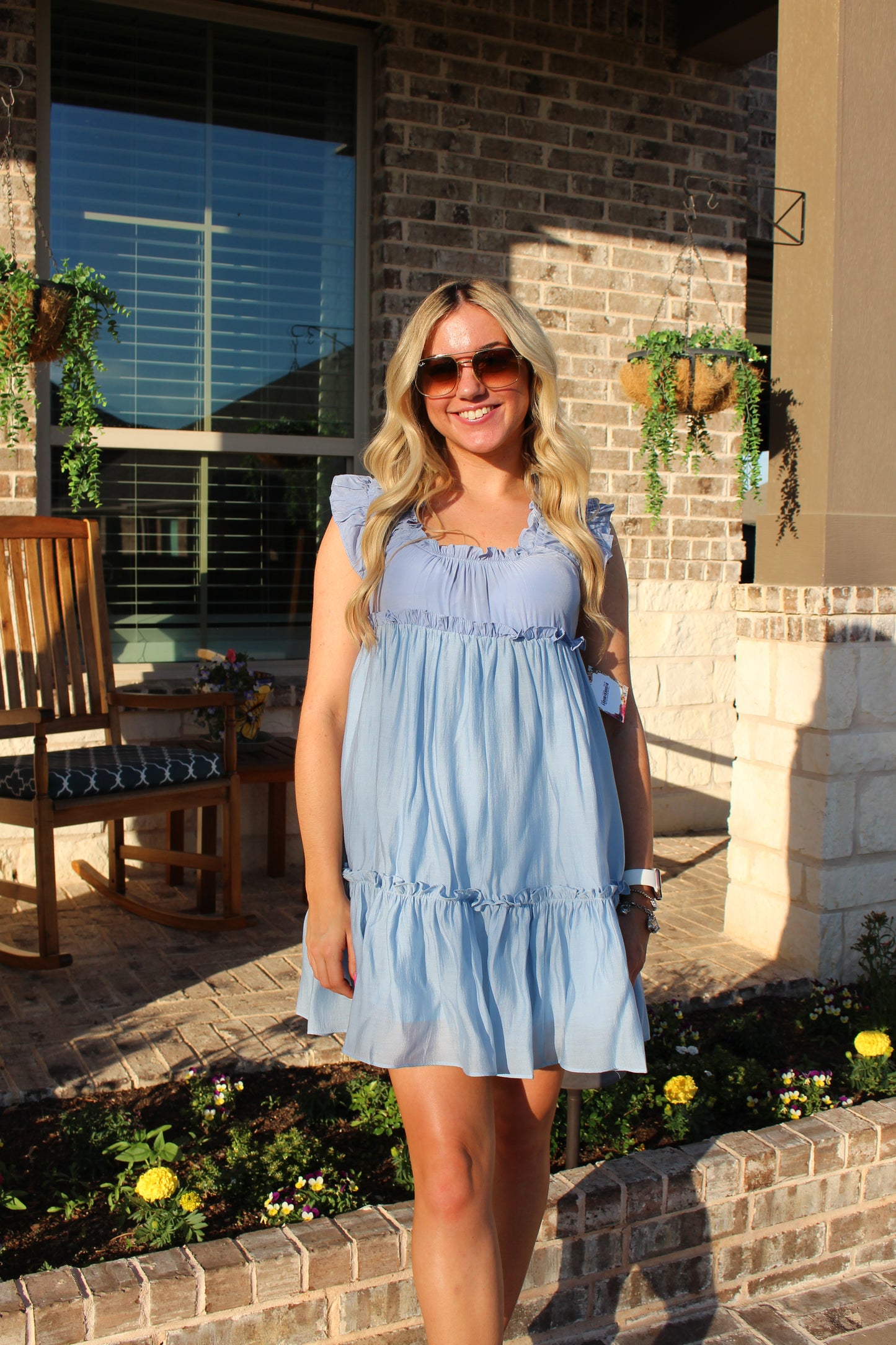Blue Criss Cross Ruffle Mini Dress