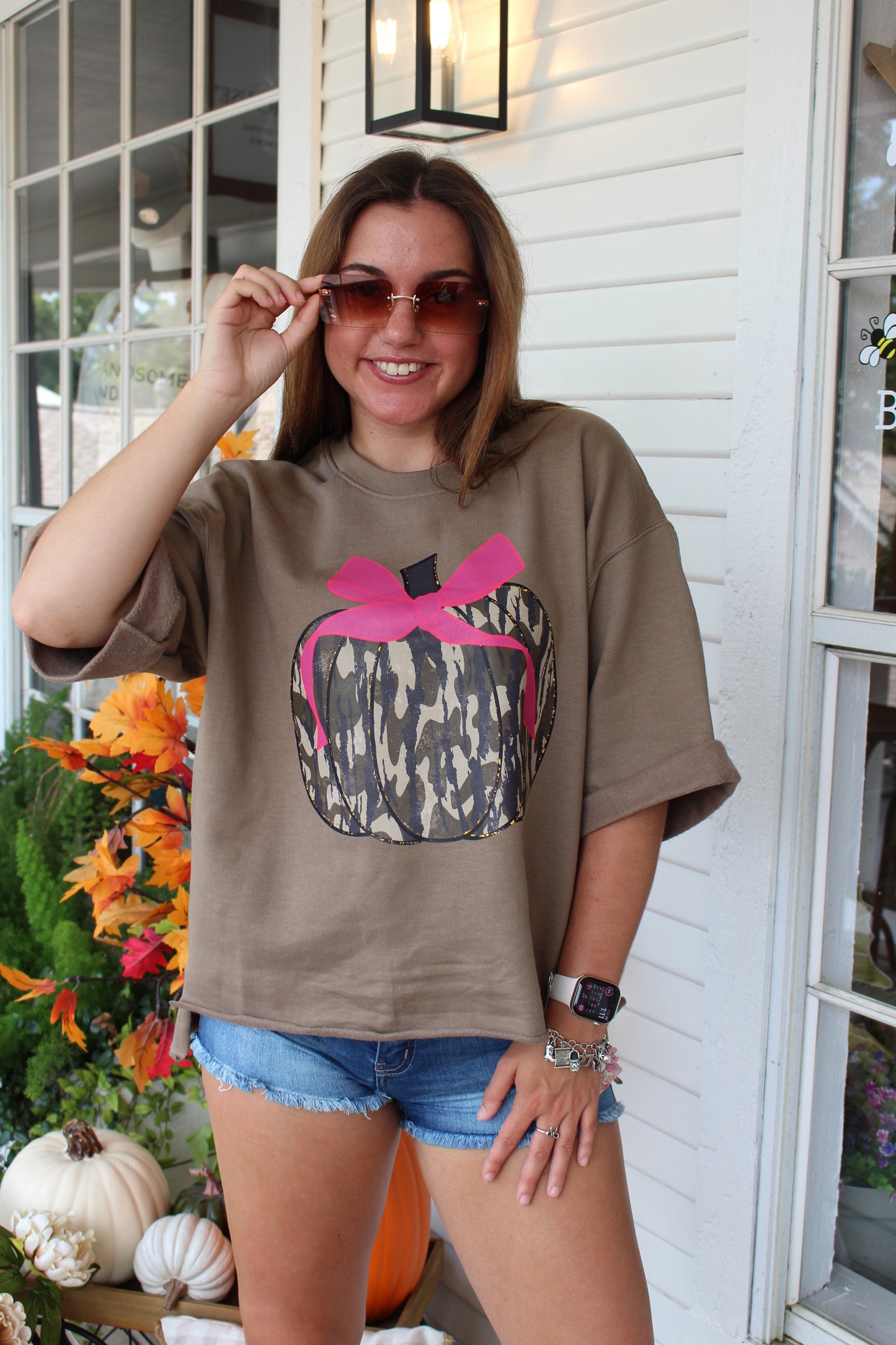 Camo Pumpkin w/ Pink Bow Sweatshirt