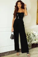 Black Sequin Strapless Wide Leg Jumpsuit