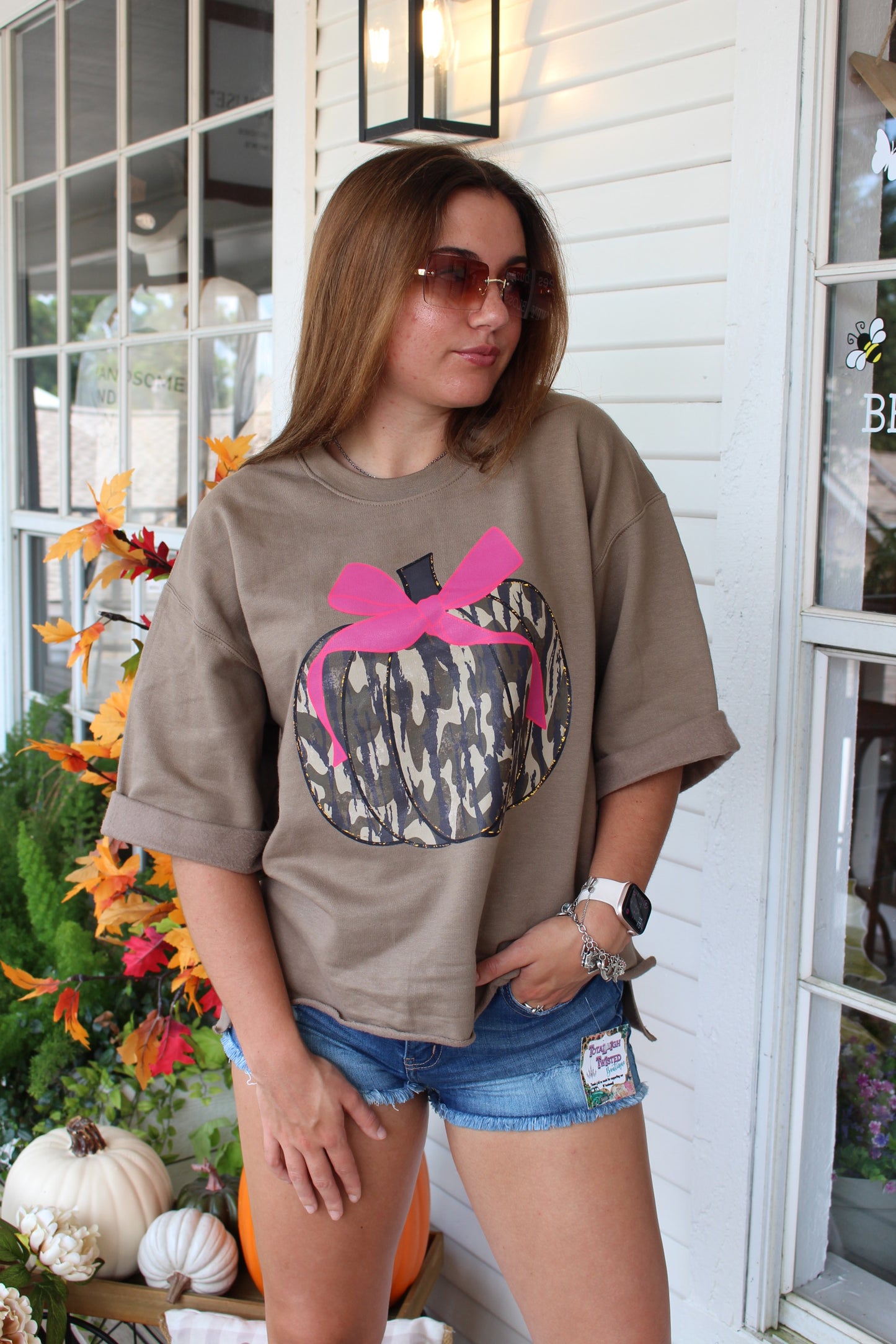 Camo Pumpkin w/ Pink Bow Sweatshirt