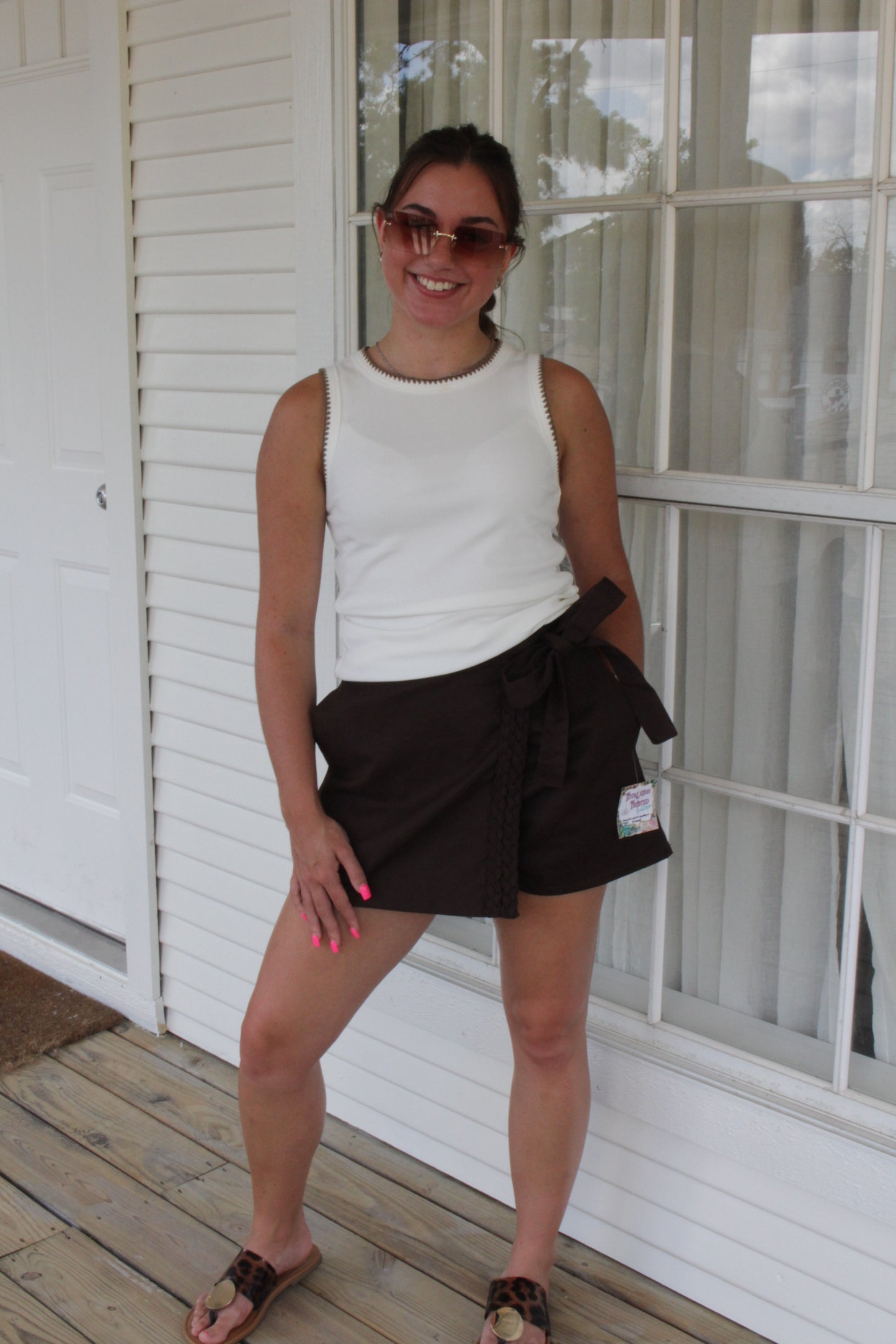 Brown Braided Bow Skort