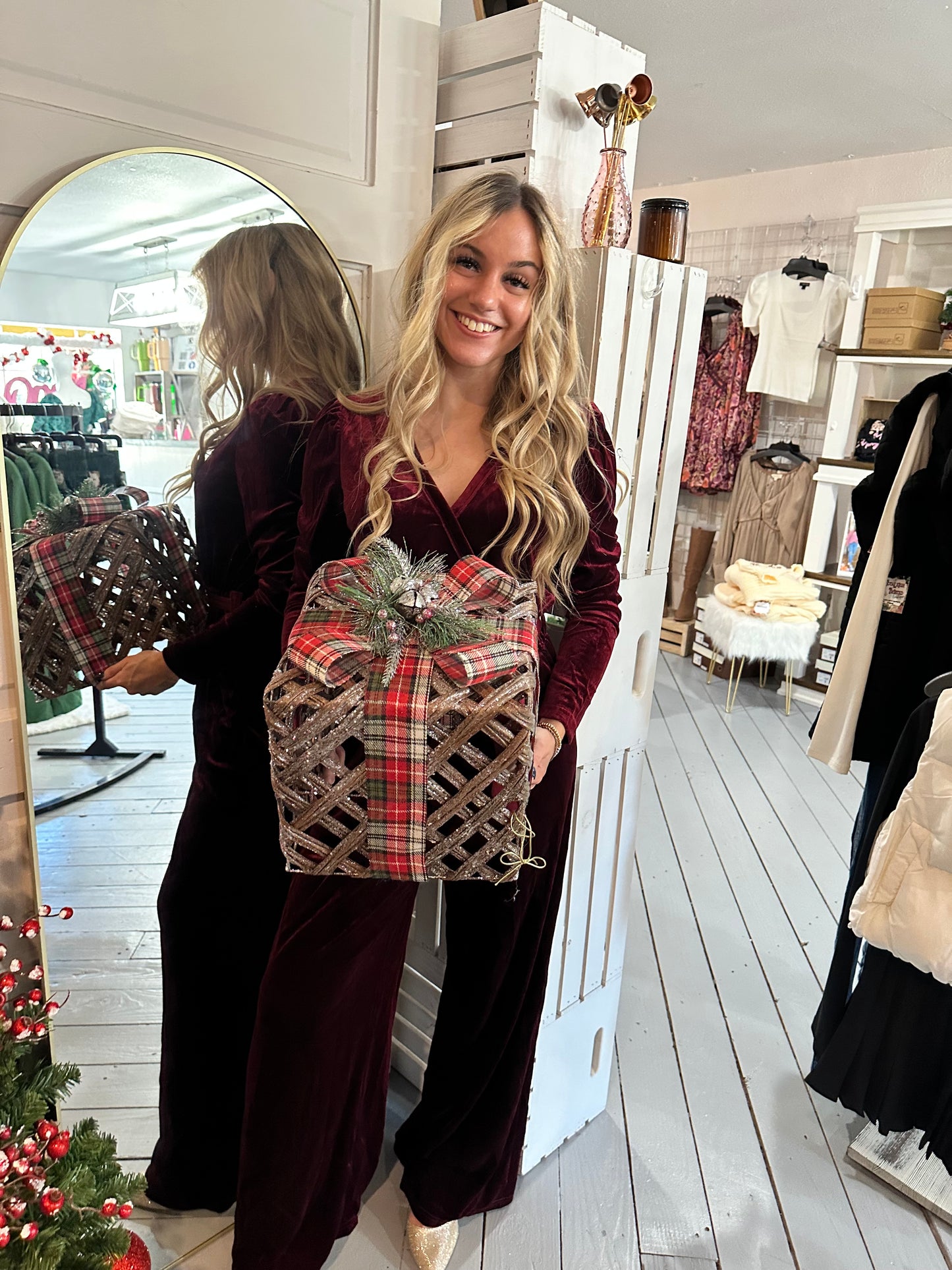 Burgundy Velvet Wide Leg Jumpsuit