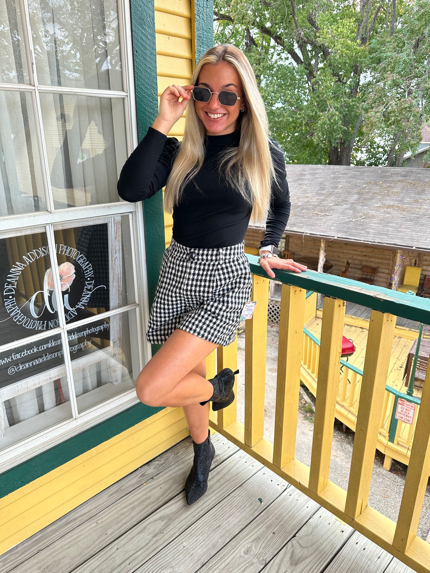 Black Easy Does It Houndstooth Shorts