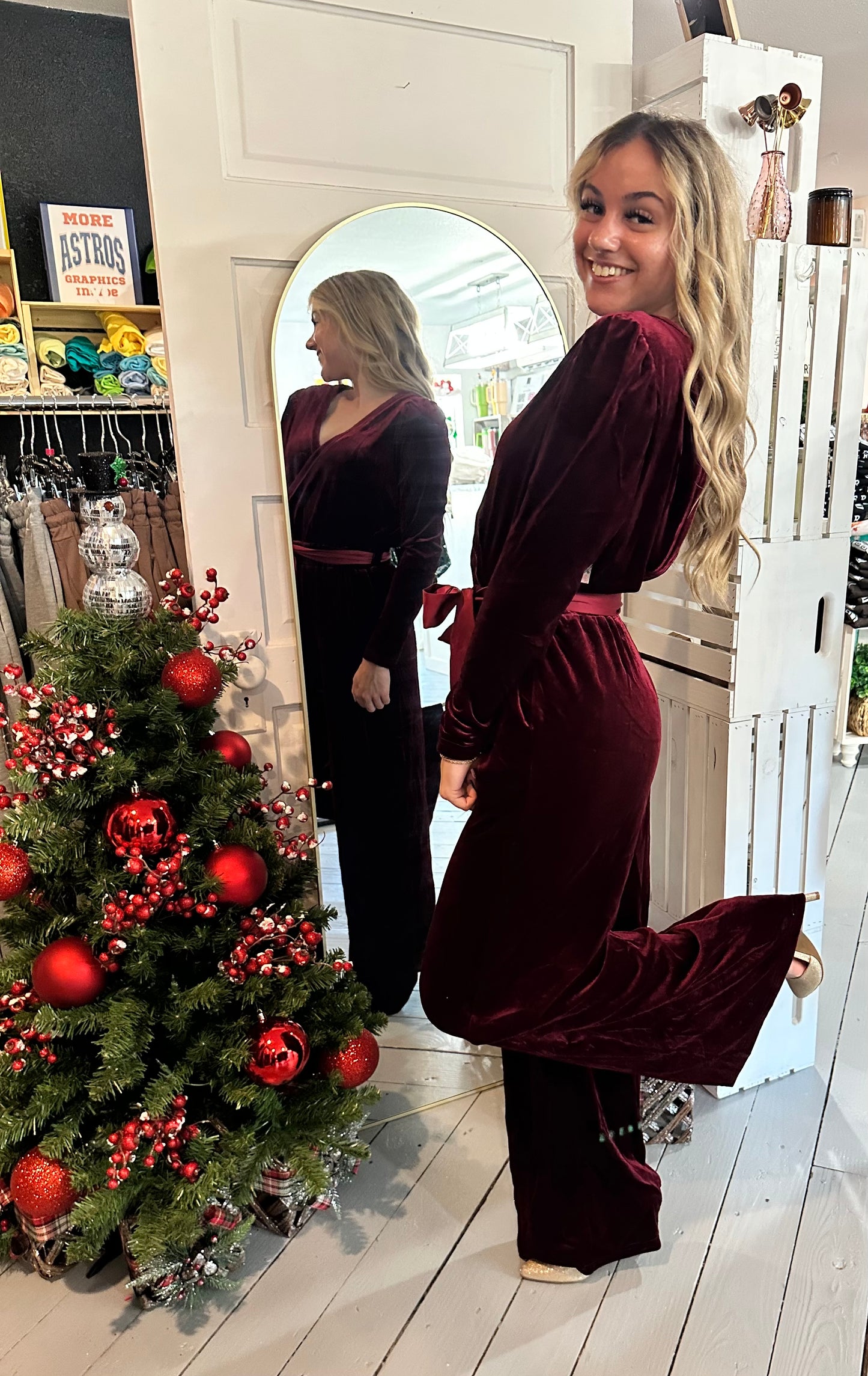 Burgundy Velvet Wide Leg Jumpsuit