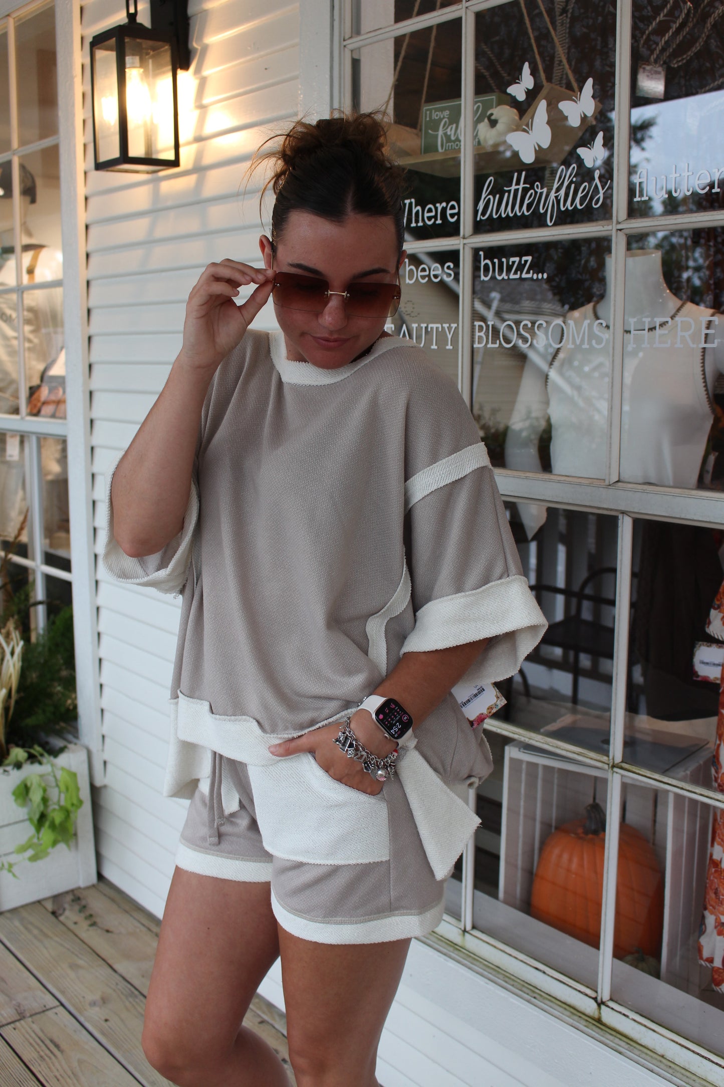 Taupe Oversized Contrast Top and Short Set