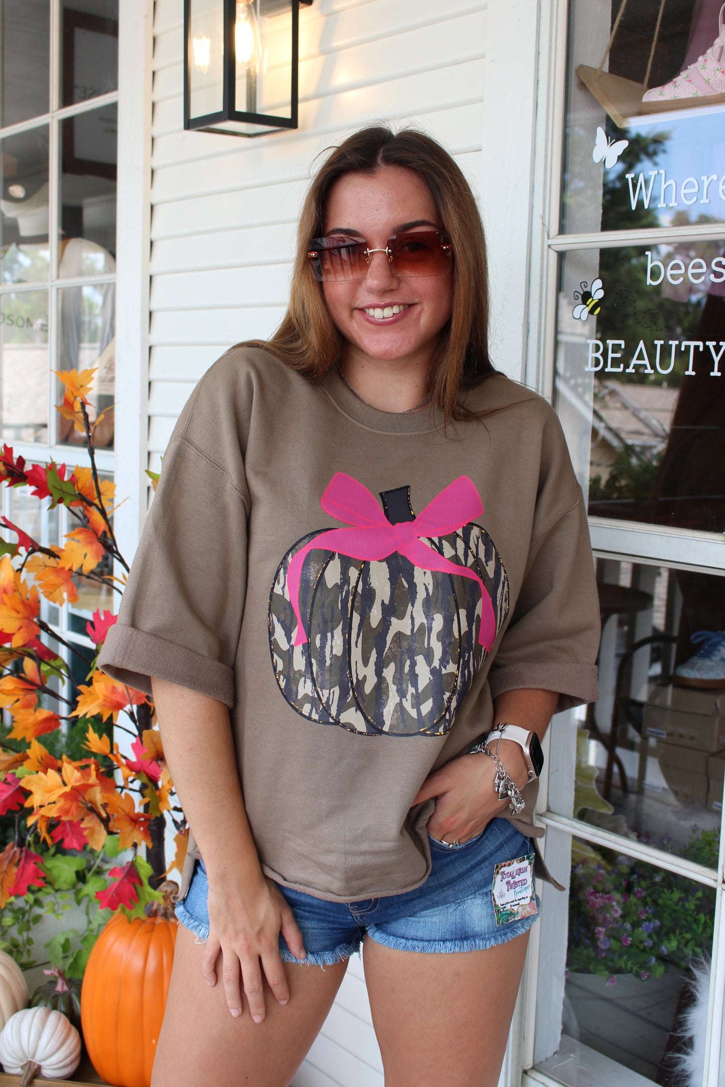 Camo Pumpkin w/ Pink Bow Sweatshirt