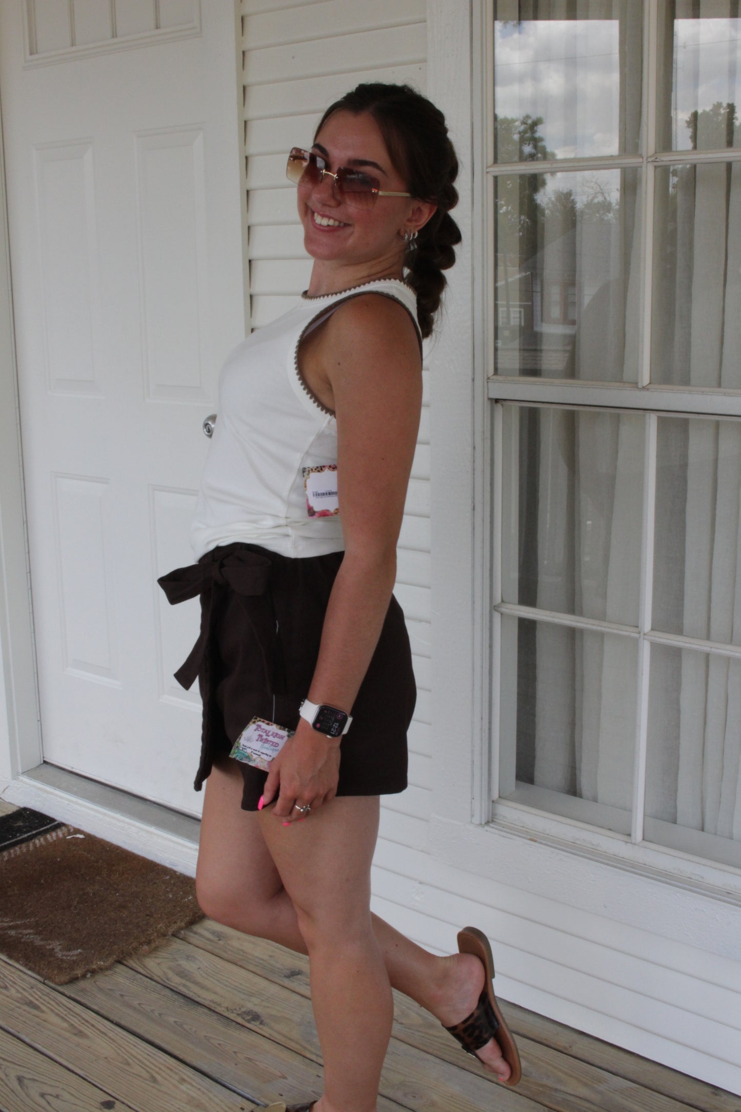 Brown Braided Bow Skort