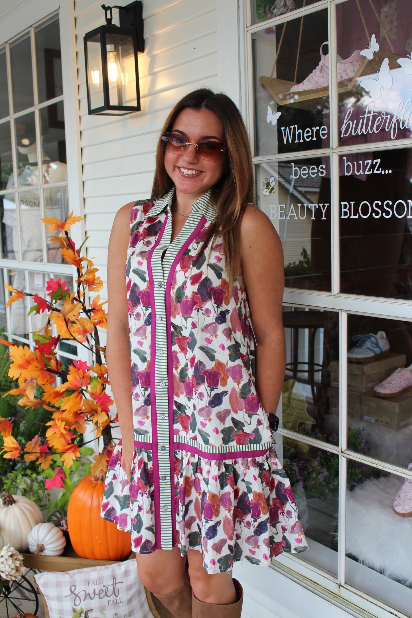 Plum Floral Striped Mini Dress