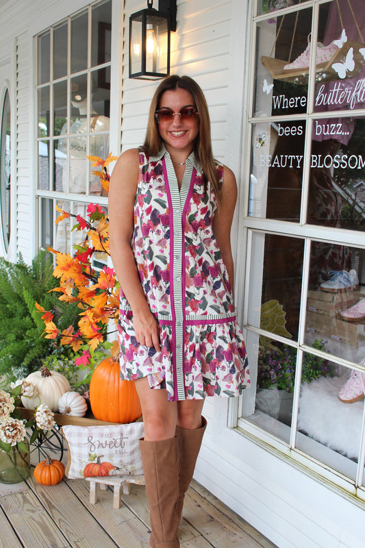 Plum Floral Striped Mini Dress
