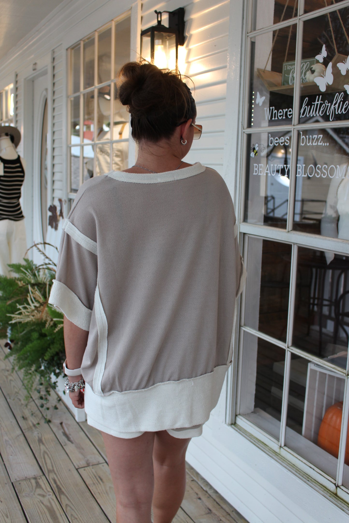 Taupe Oversized Contrast Top and Short Set