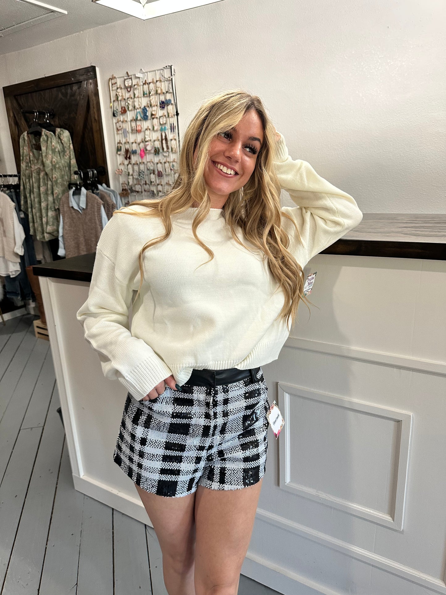 White Sweater with Back Ribbon Detail