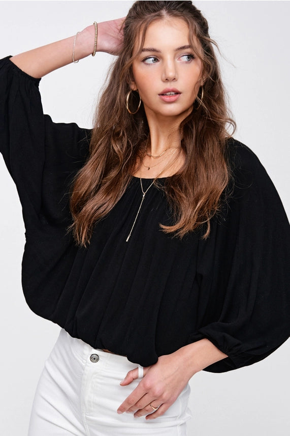 Black Balloon Sleeve Top