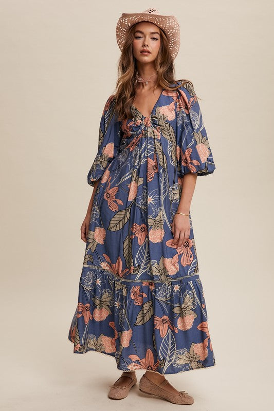 Denim Floral Maxi Dress