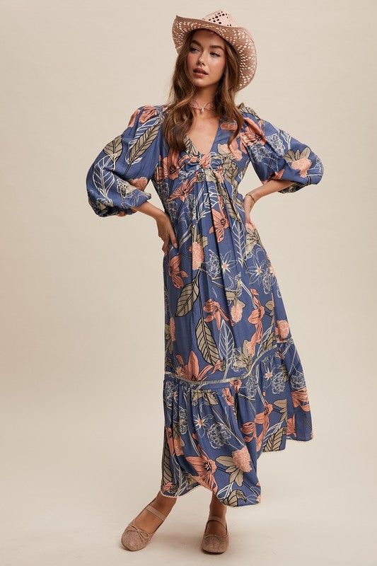 Denim Floral Maxi Dress
