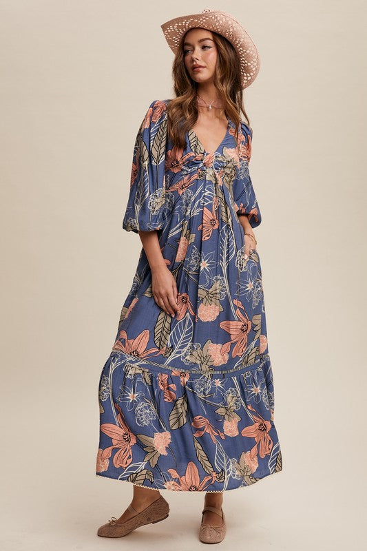 Denim Floral Maxi Dress