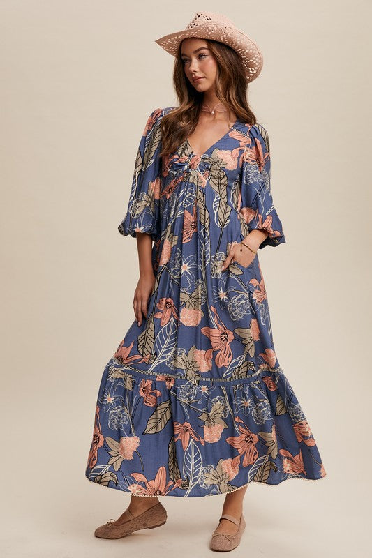 Denim Floral Maxi Dress