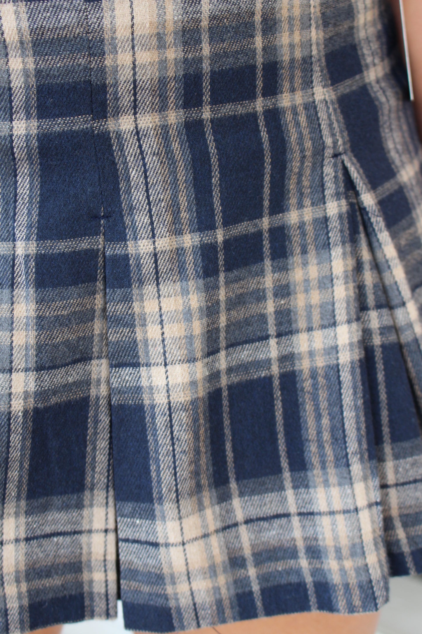 Navy Plaid Flannel Pleated Skort