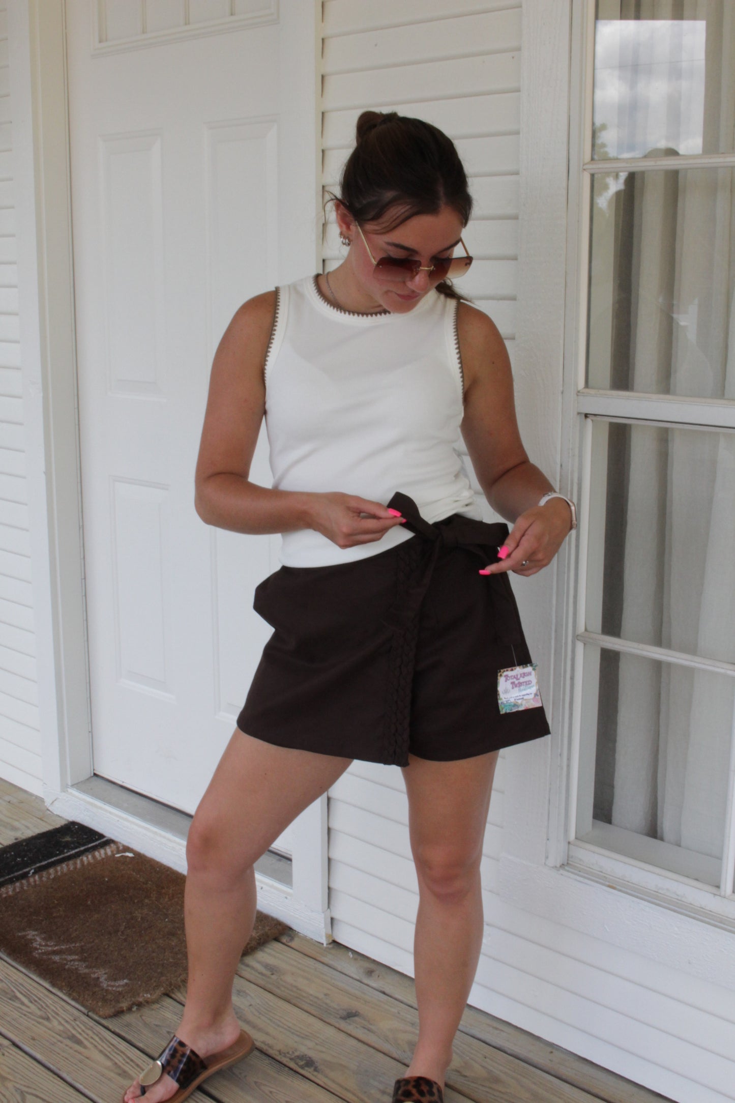 Brown Braided Bow Skort
