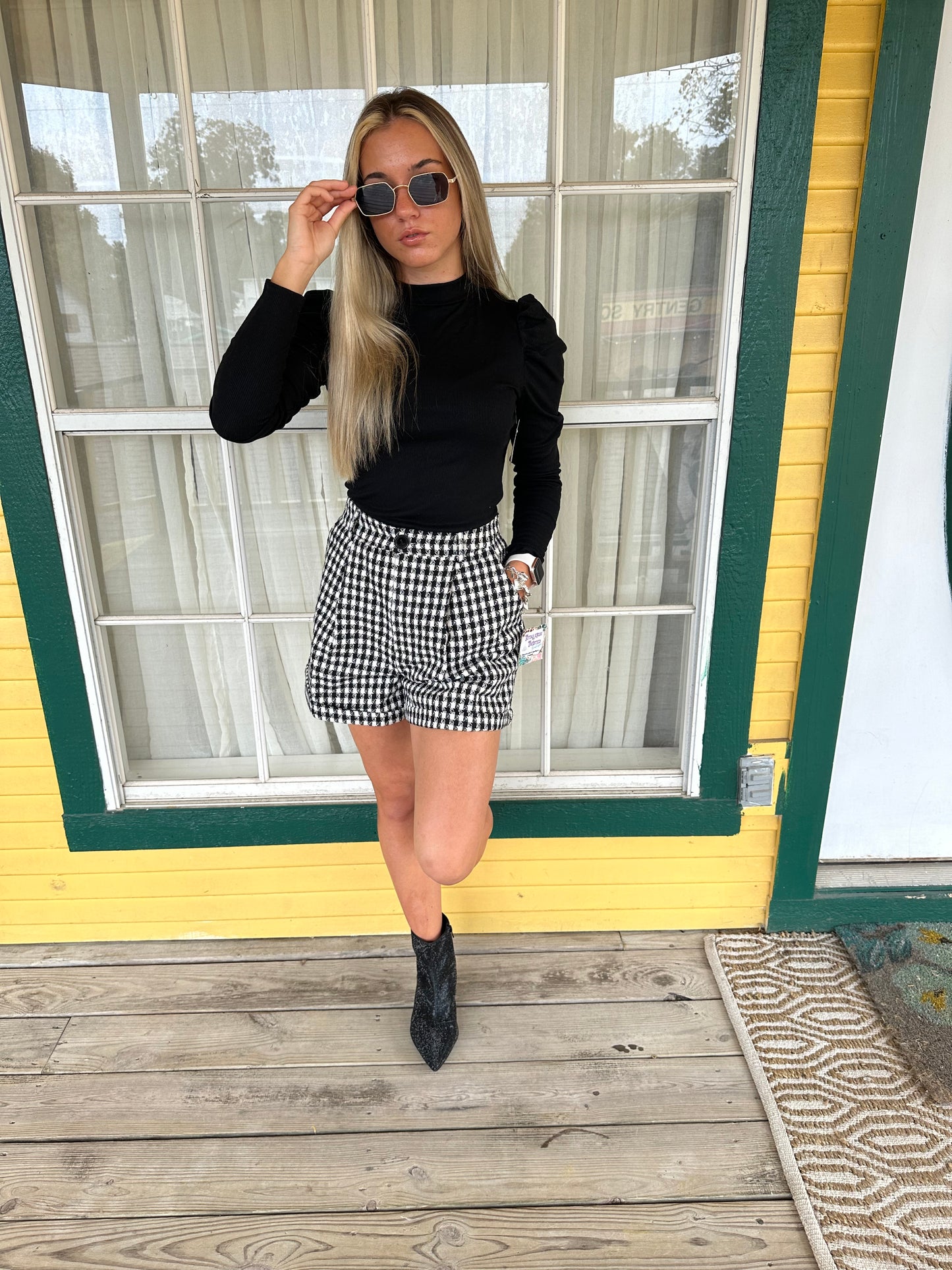 Black Easy Does It Houndstooth Shorts
