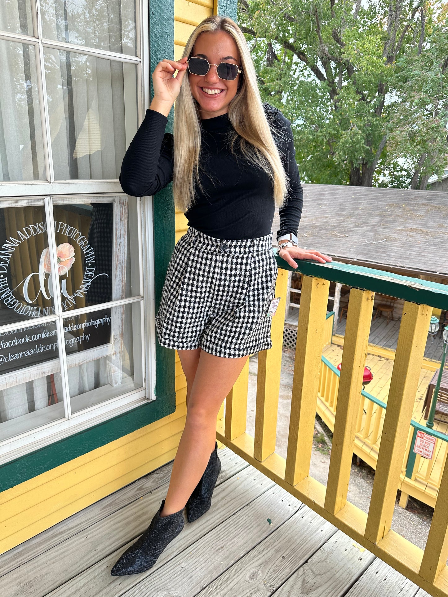 Black Easy Does It Houndstooth Shorts