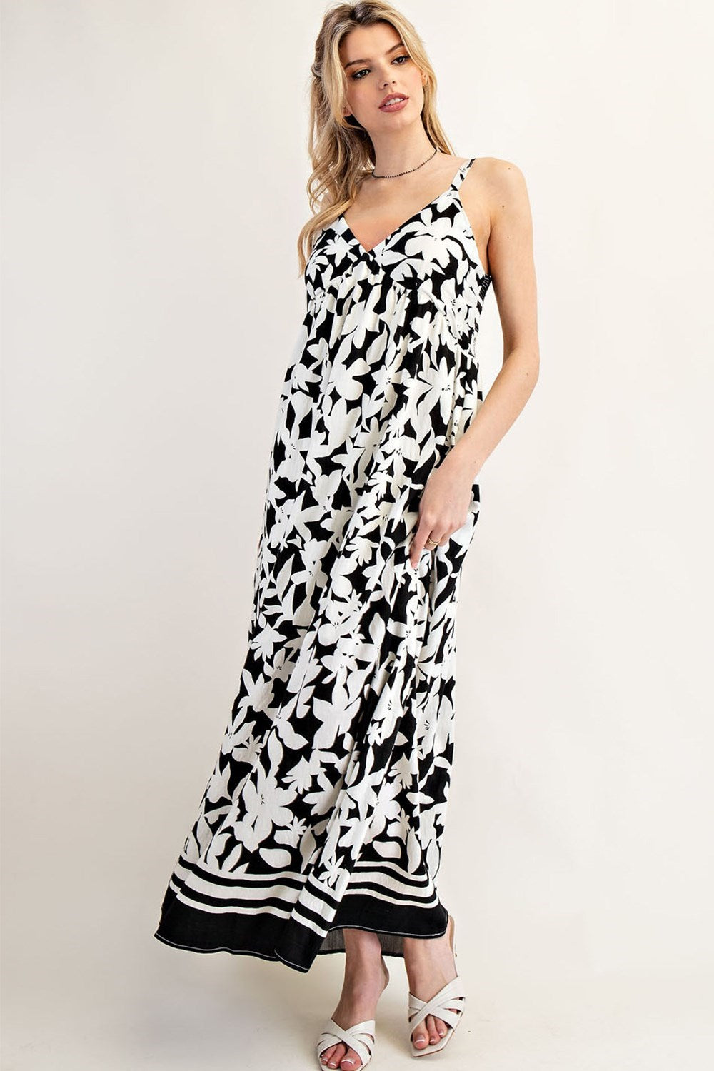 Black Floral Sleeveless Maxi Dress