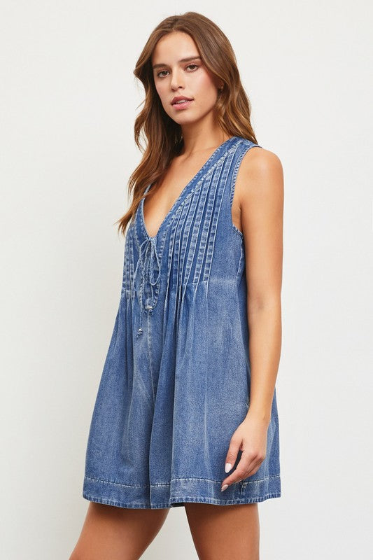 Demin Pleated Romper