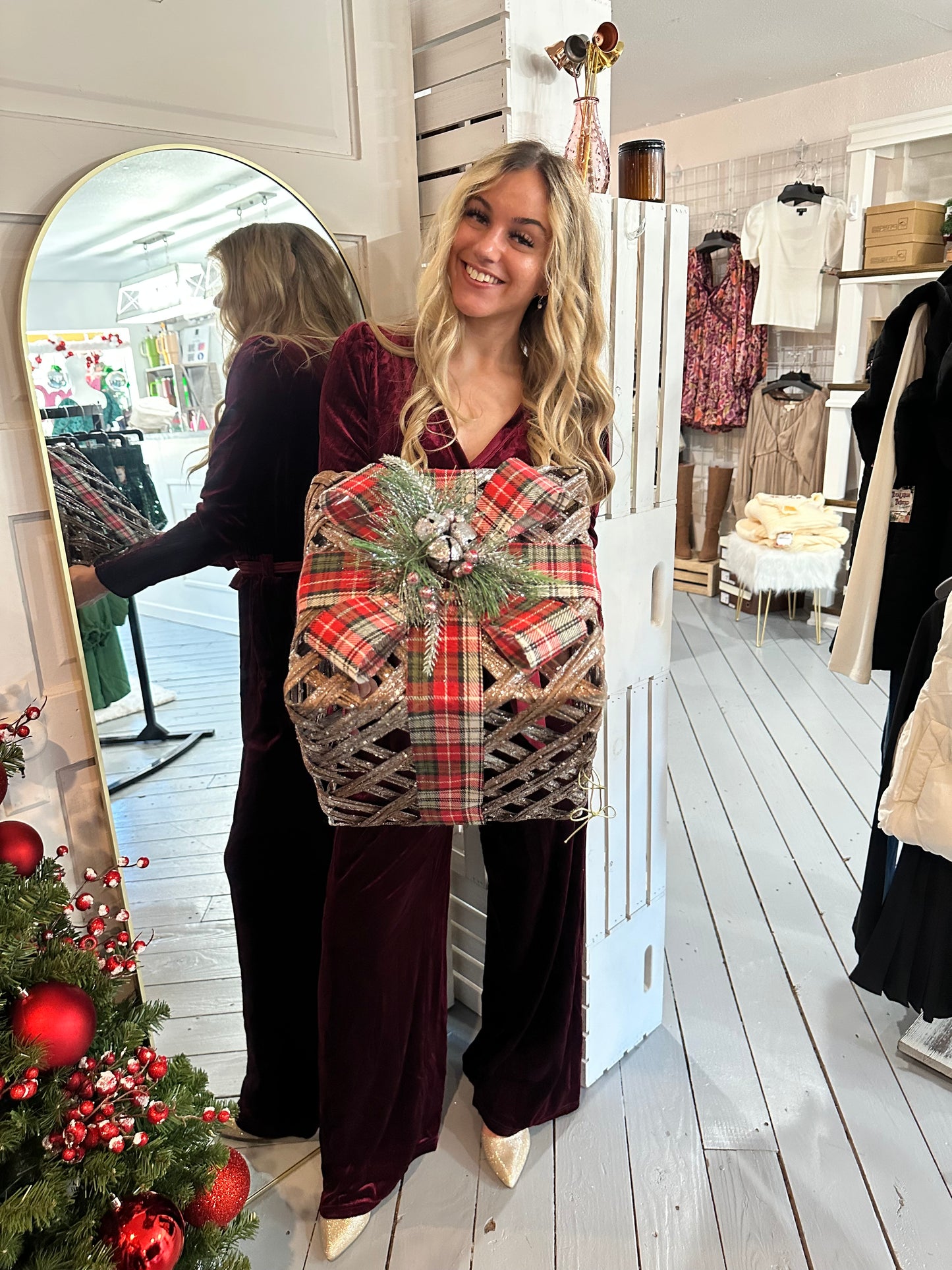 Burgundy Velvet Wide Leg Jumpsuit