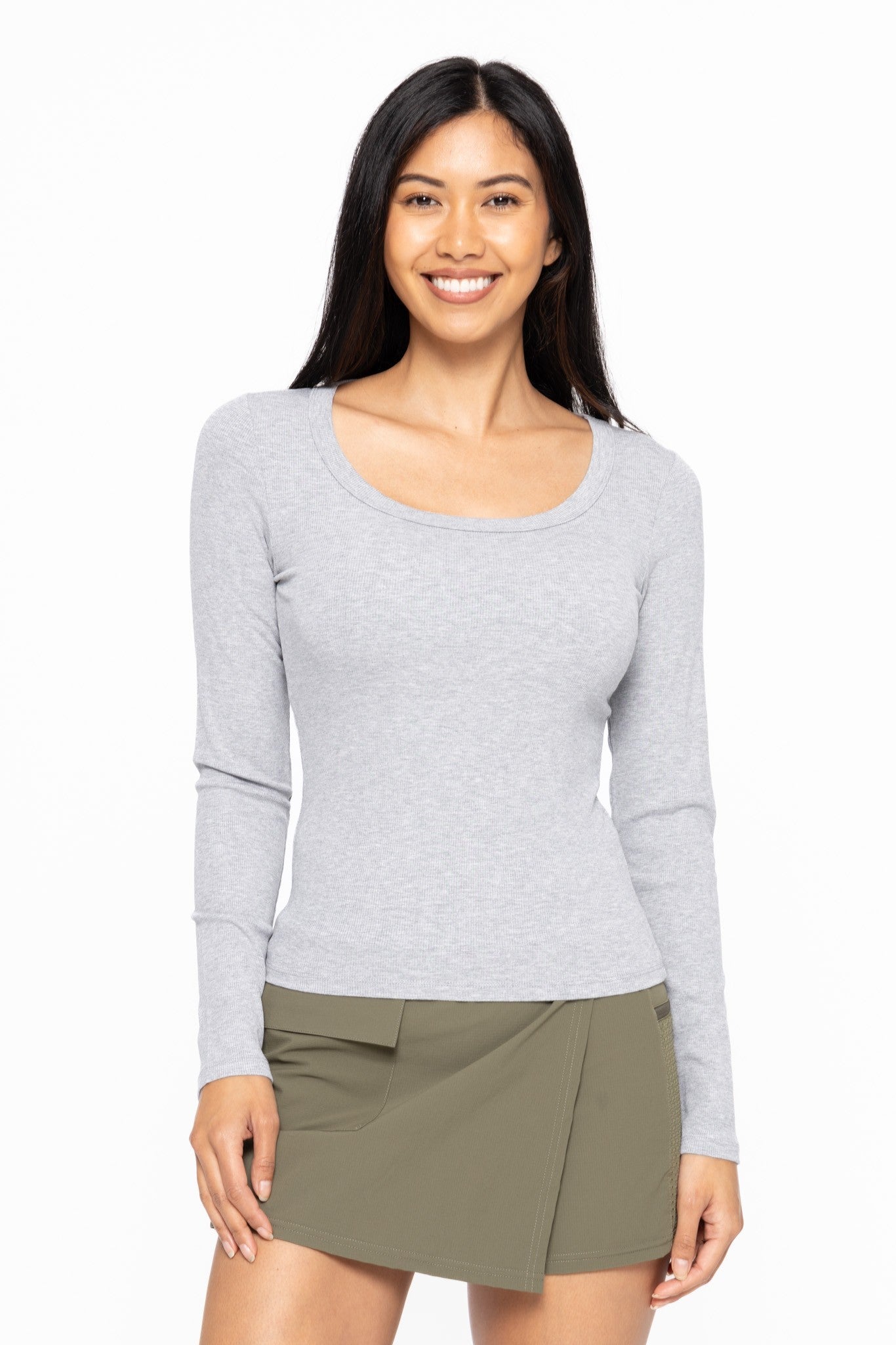 Heather Grey Scoop Neck Long Sleeve Top