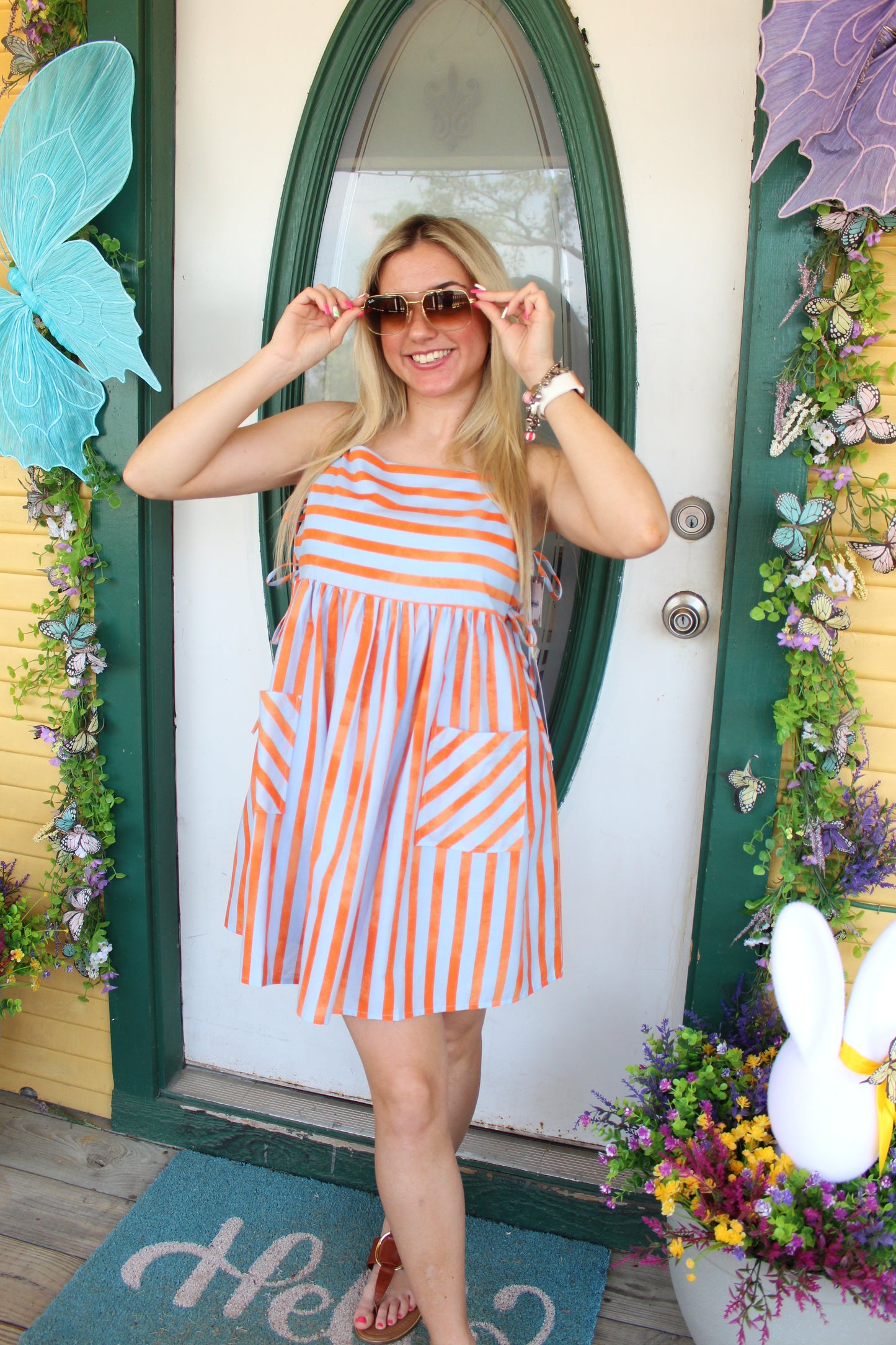 Blue and Orange Striped Dress