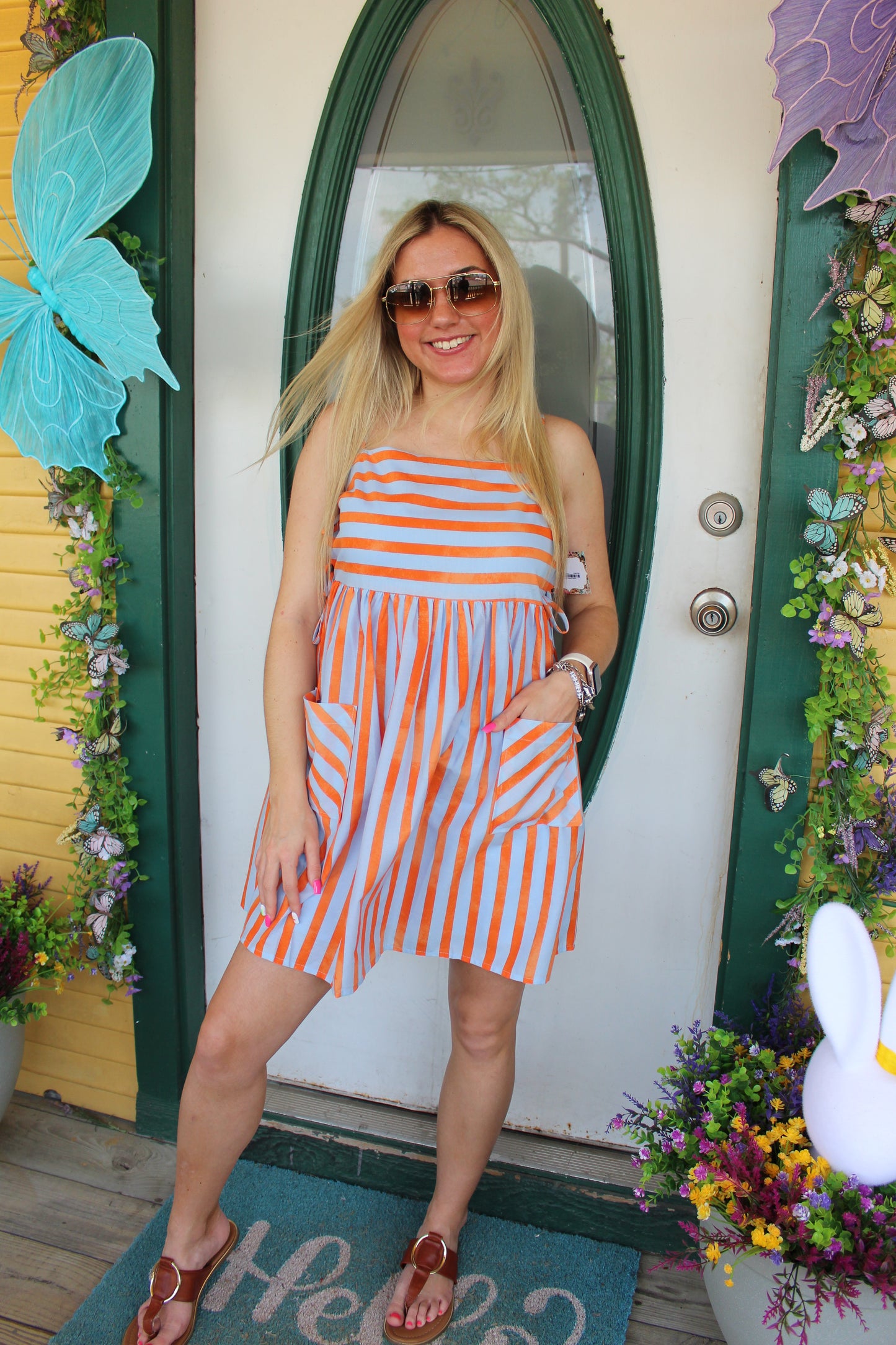 Blue and Orange Striped Dress