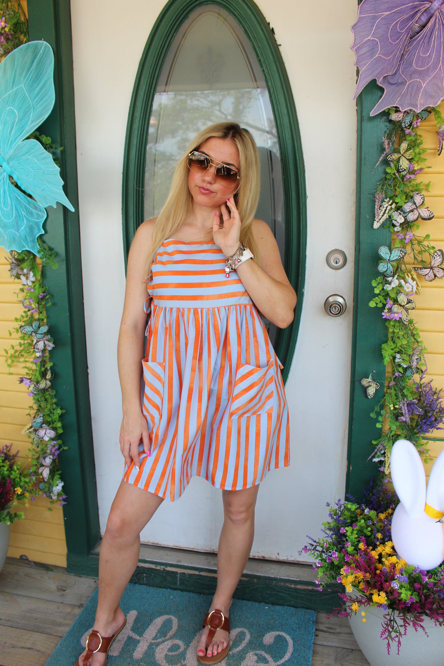 Blue and Orange Striped Dress