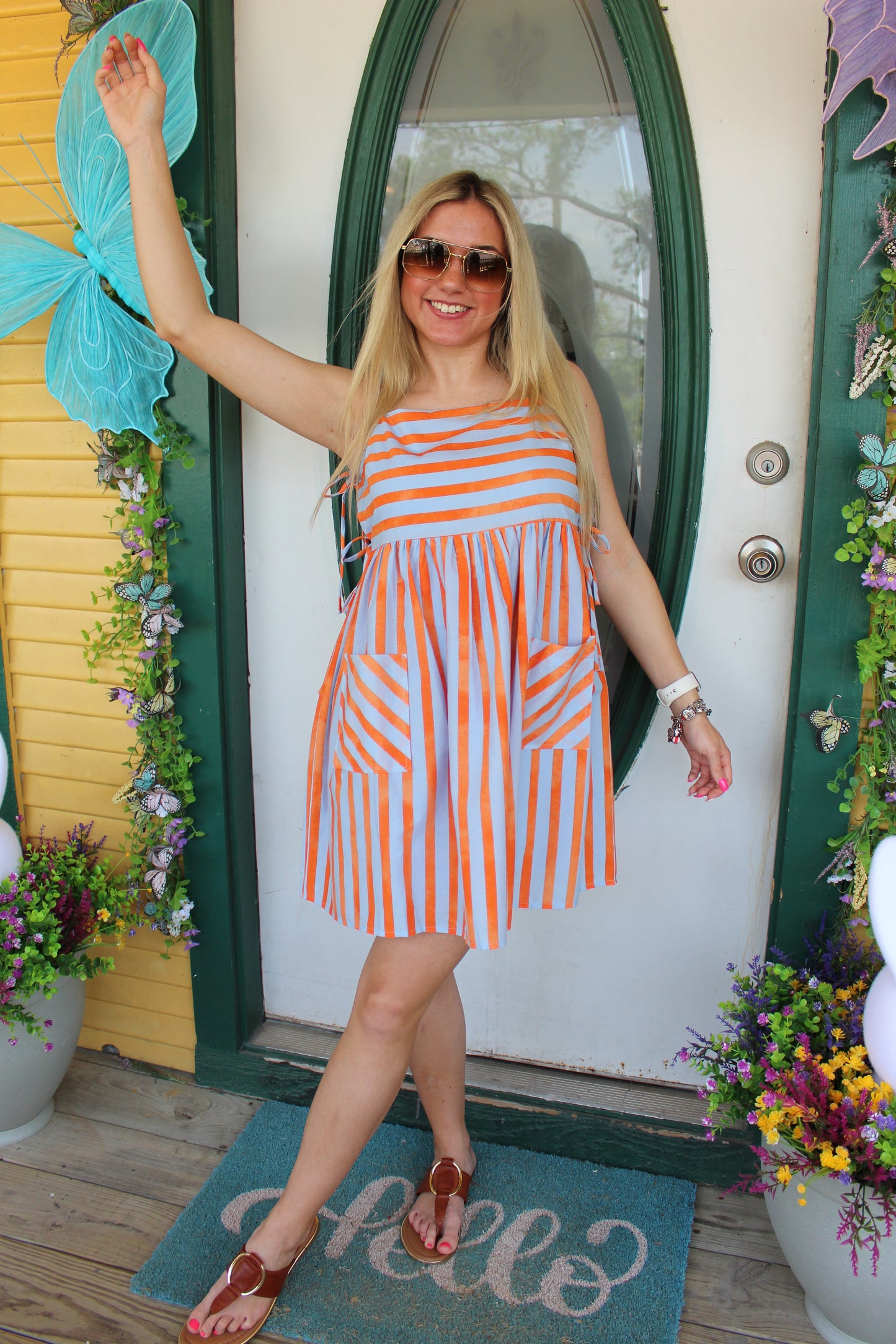 Blue and Orange Striped Dress
