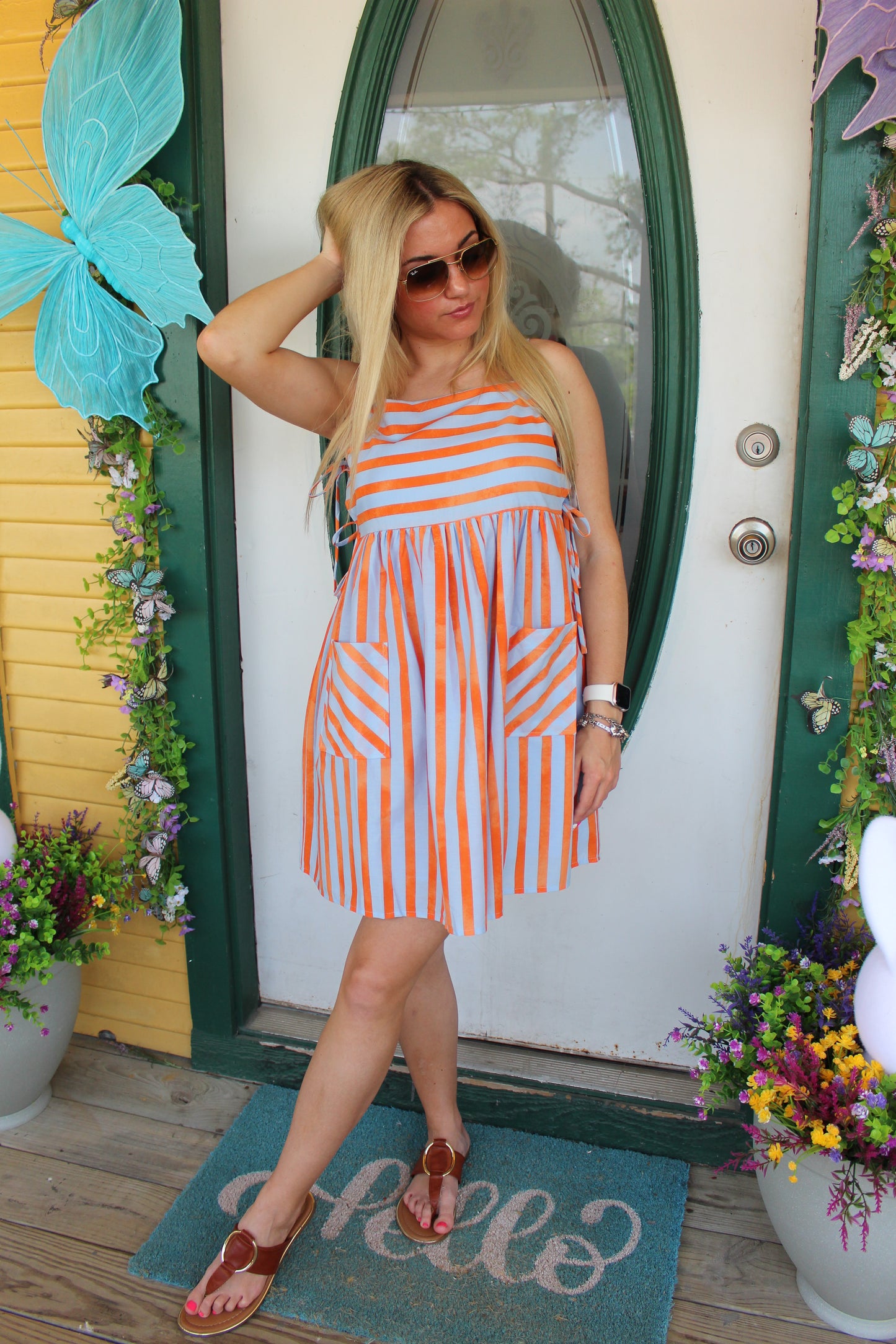 Blue and Orange Striped Dress