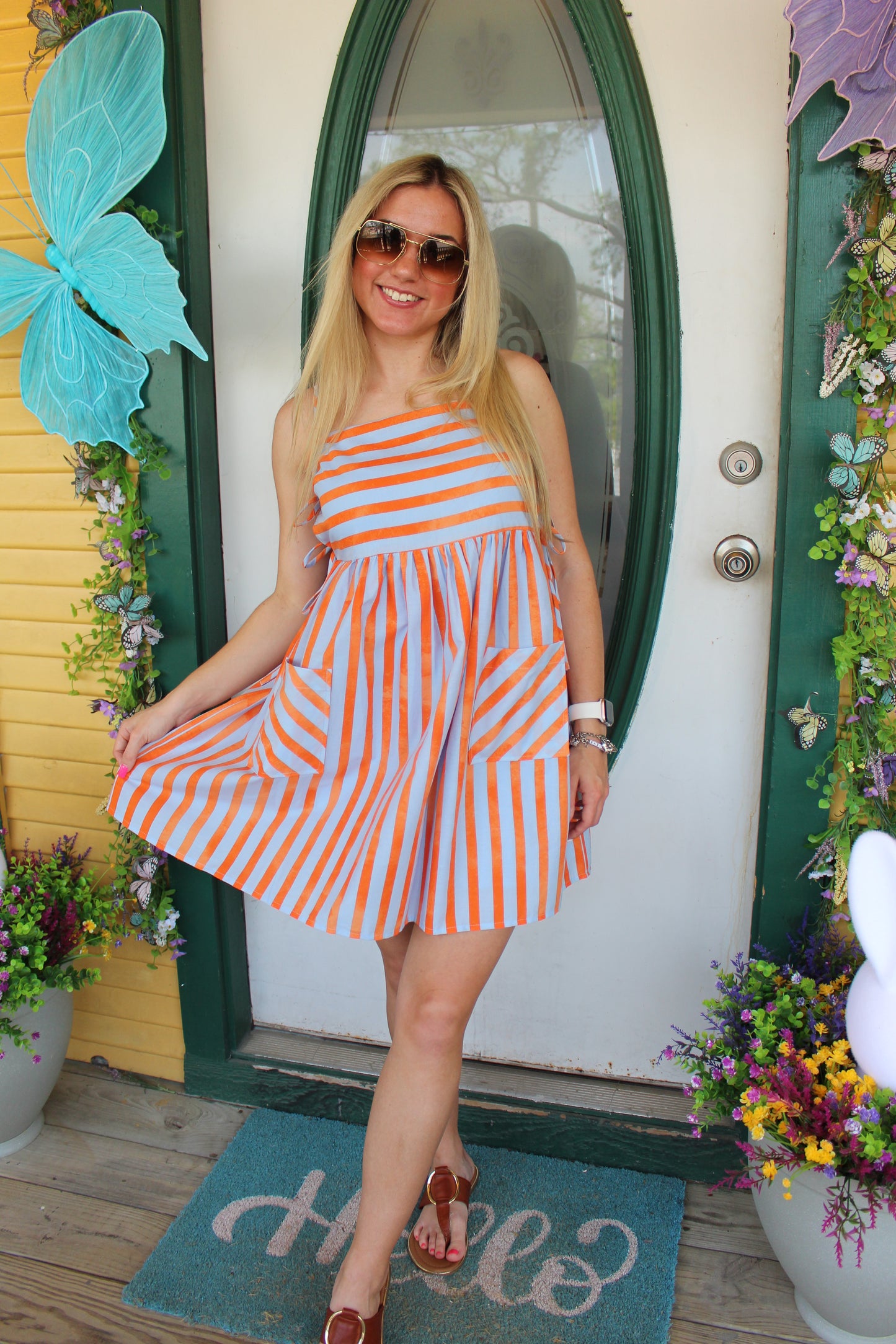 Blue and Orange Striped Dress