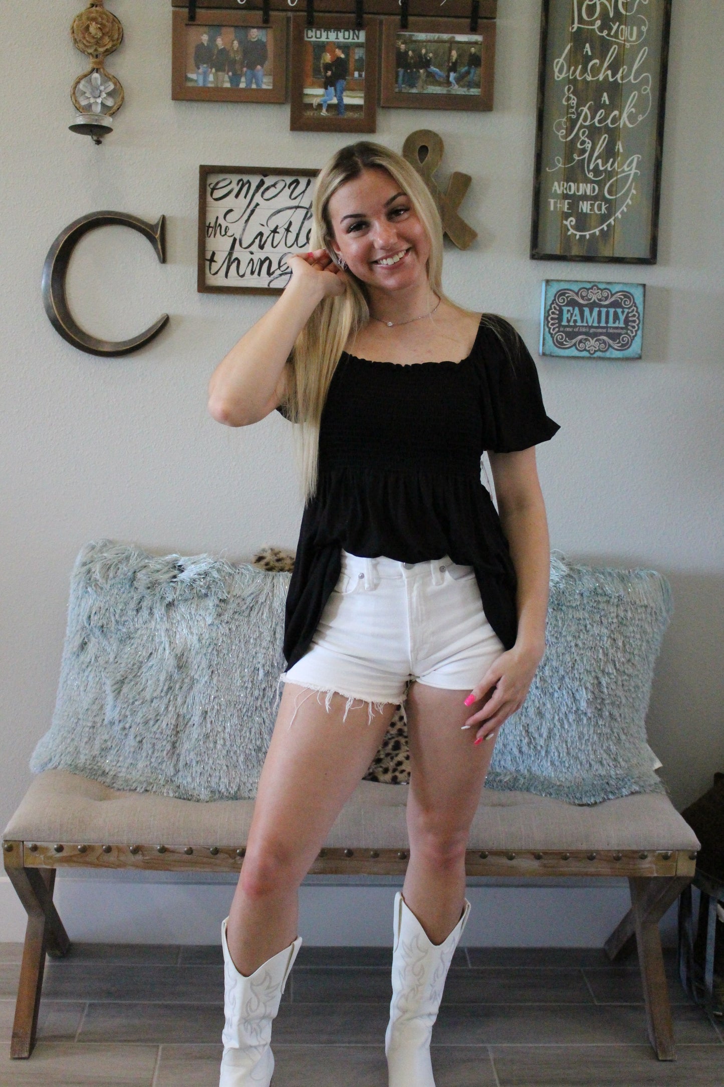 Black Smocked Top