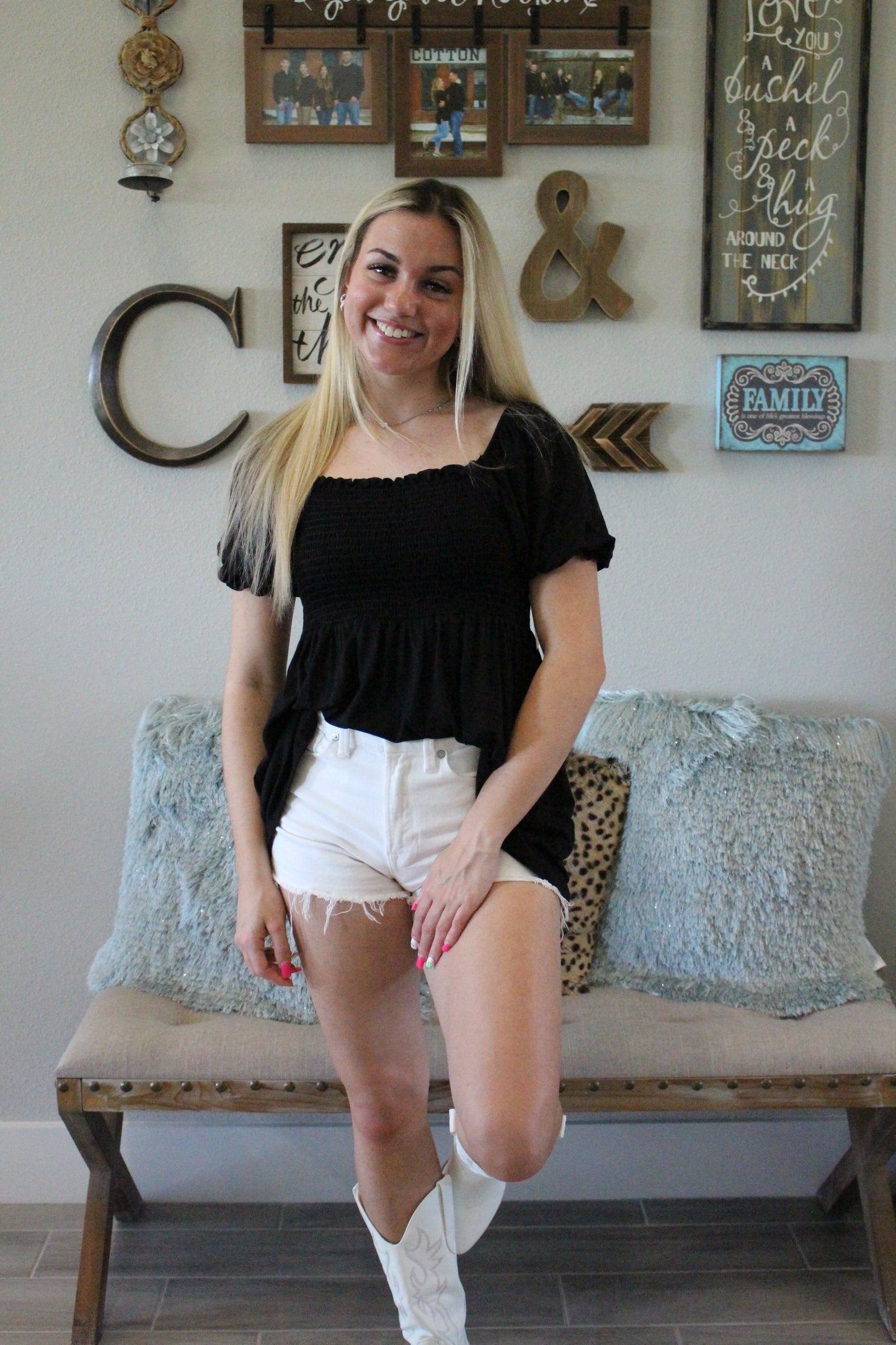 Black Smocked Top