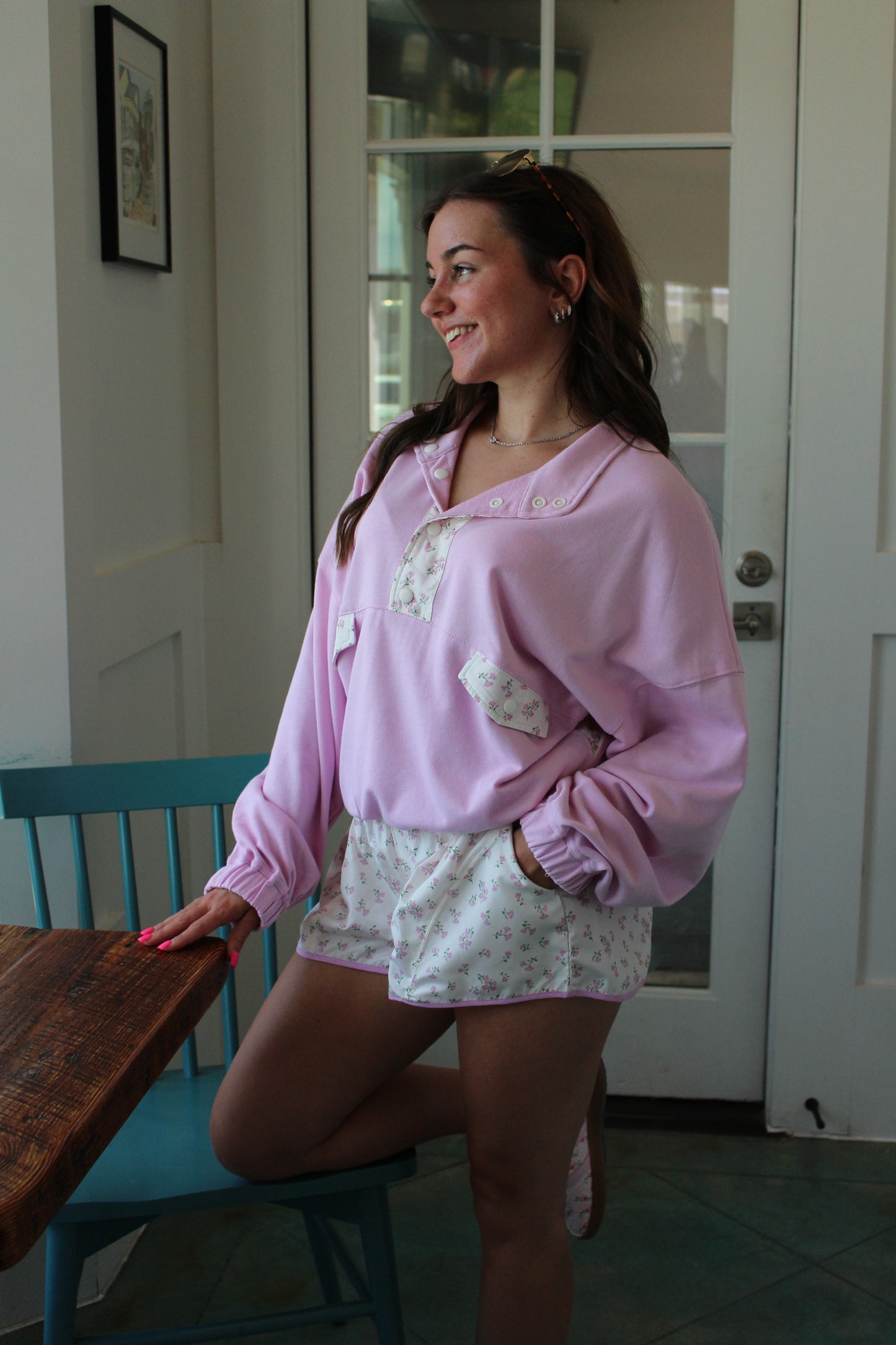 Pink Floral Sweatshirt and Short Set