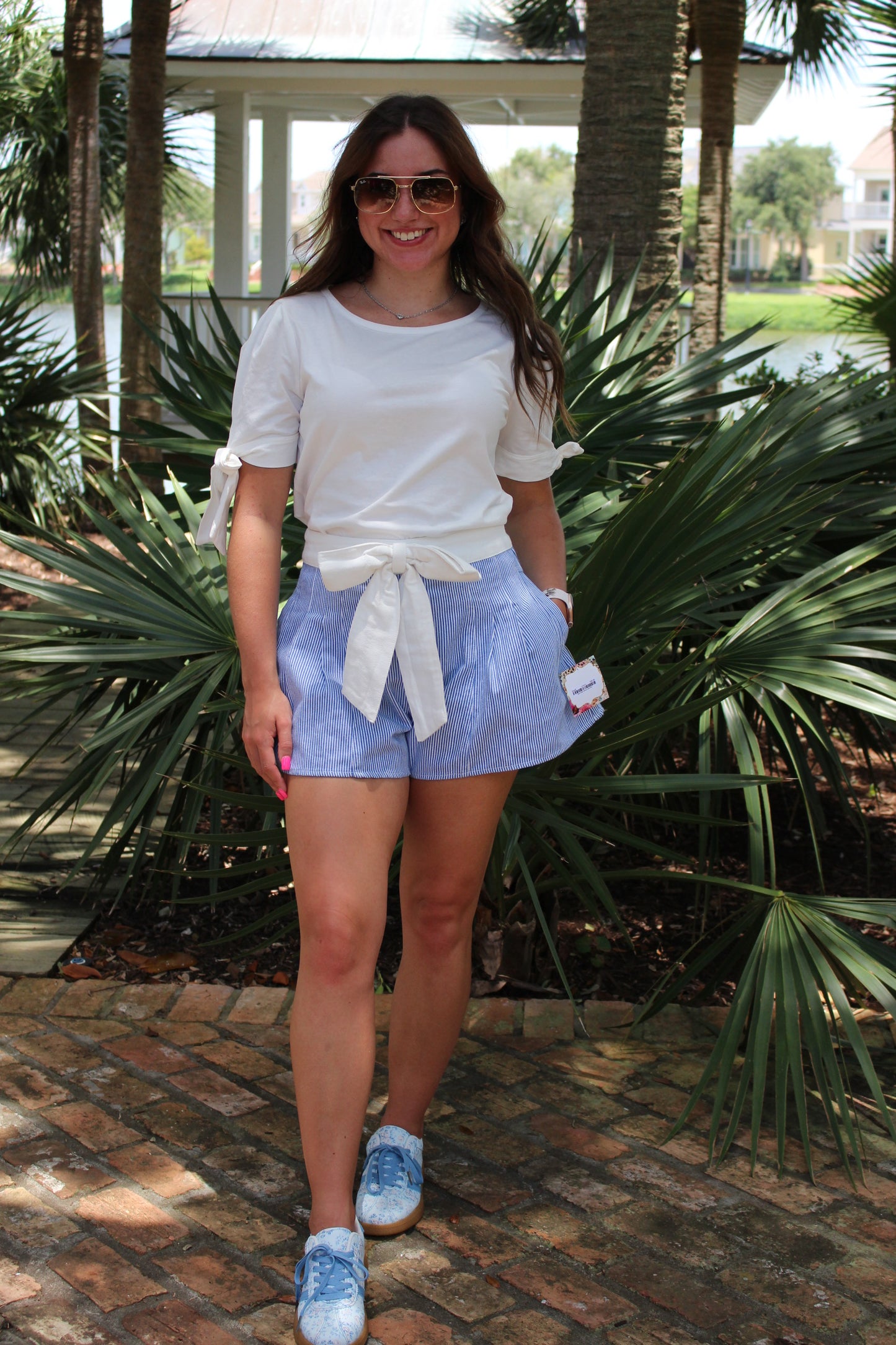 Blue Stripe Shorts with Bow