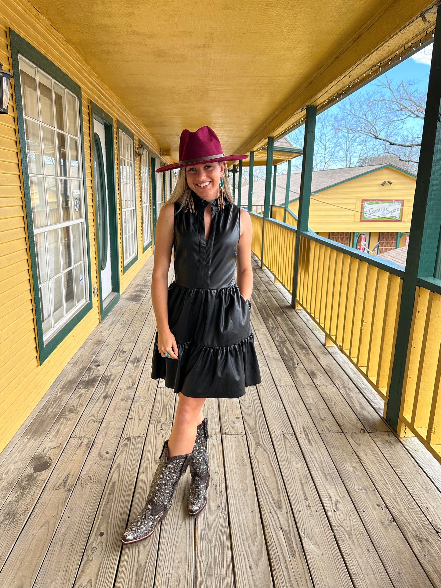 Black Faux Leather Sleeveless Ruffle Dress