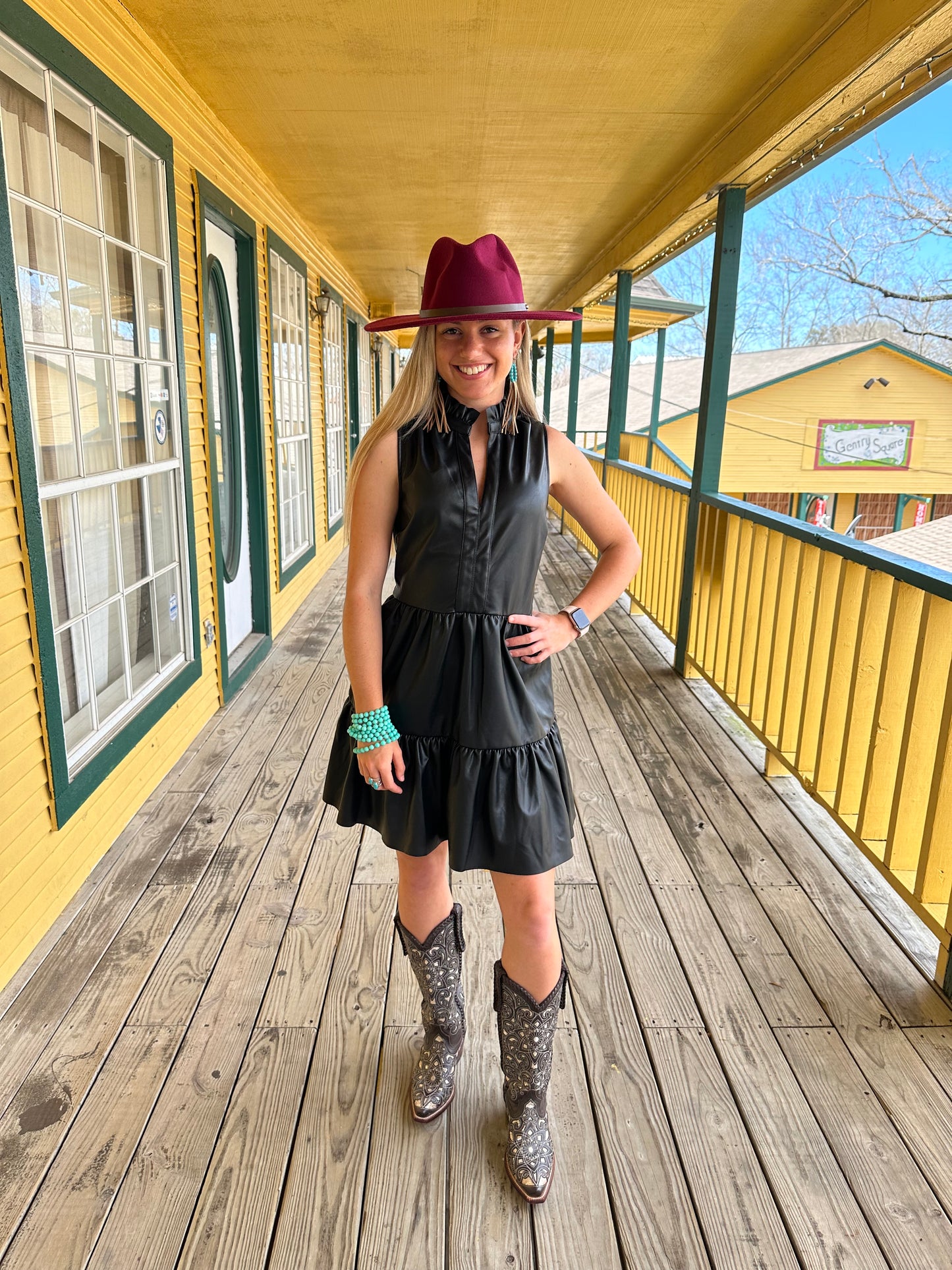 Black Faux Leather Sleeveless Ruffle Dress