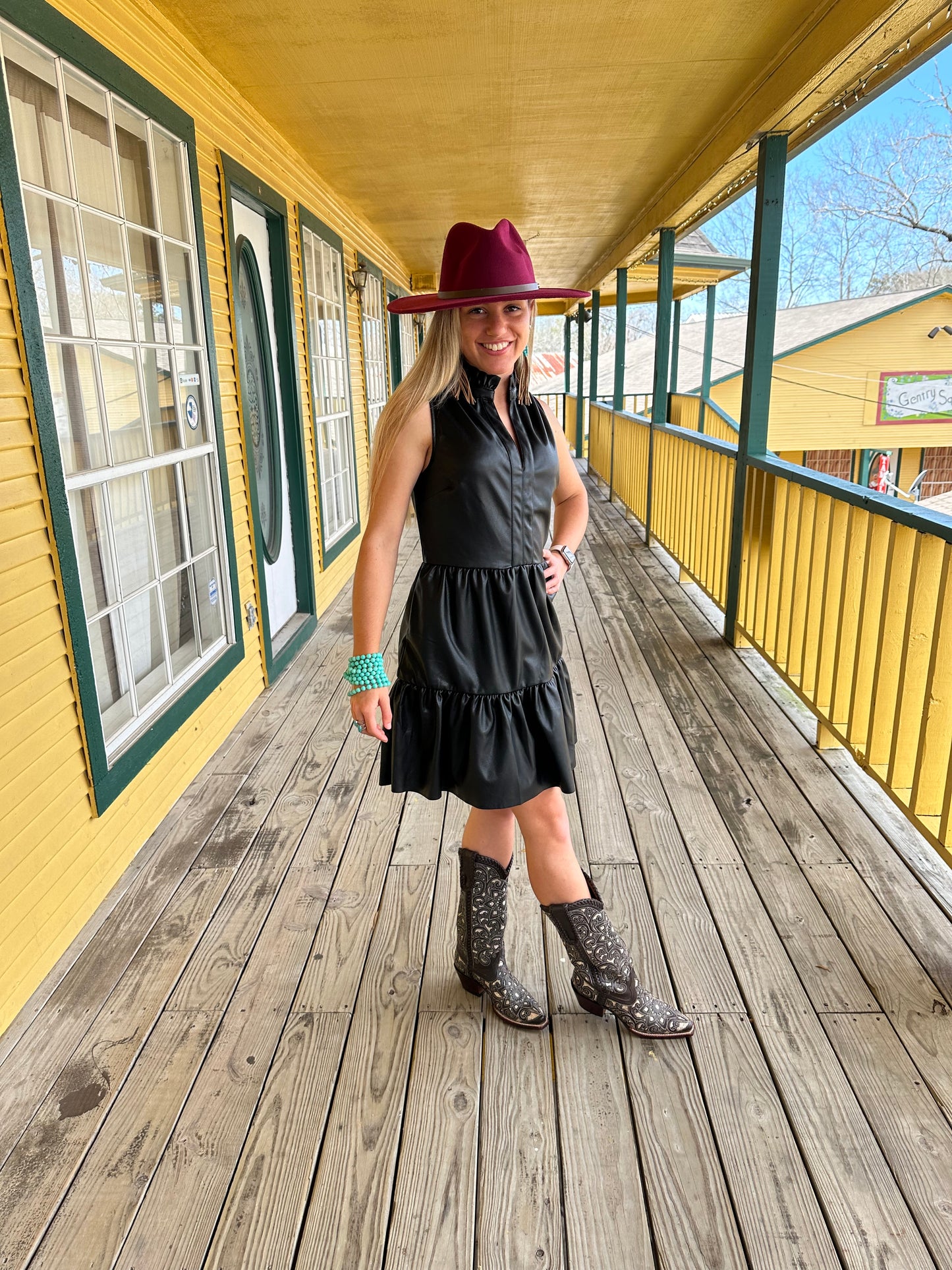 Black Faux Leather Sleeveless Ruffle Dress