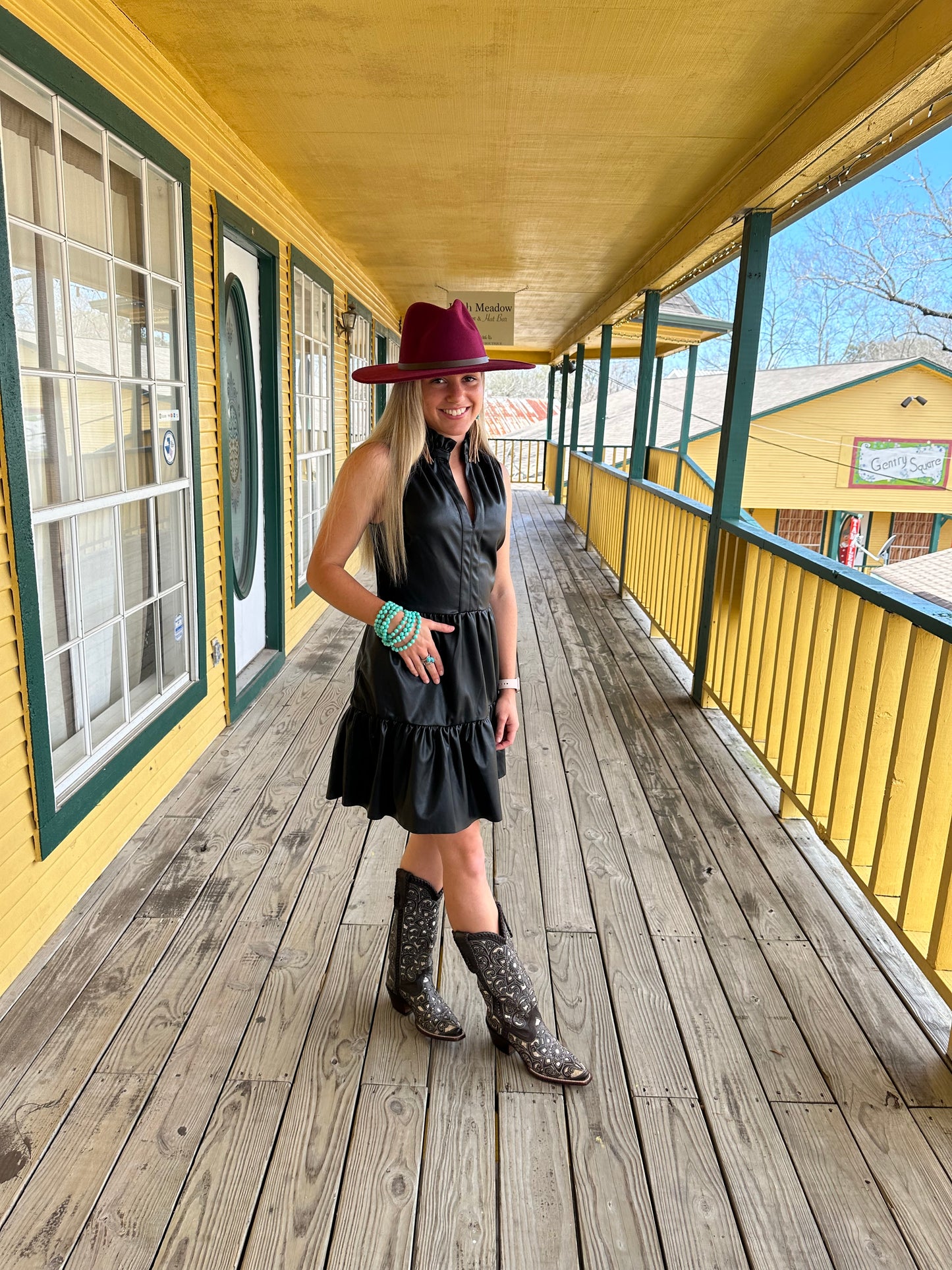 Black Faux Leather Sleeveless Ruffle Dress