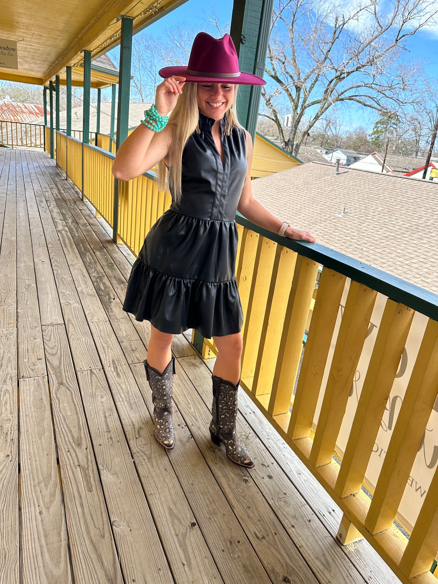 Black Faux Leather Sleeveless Ruffle Dress