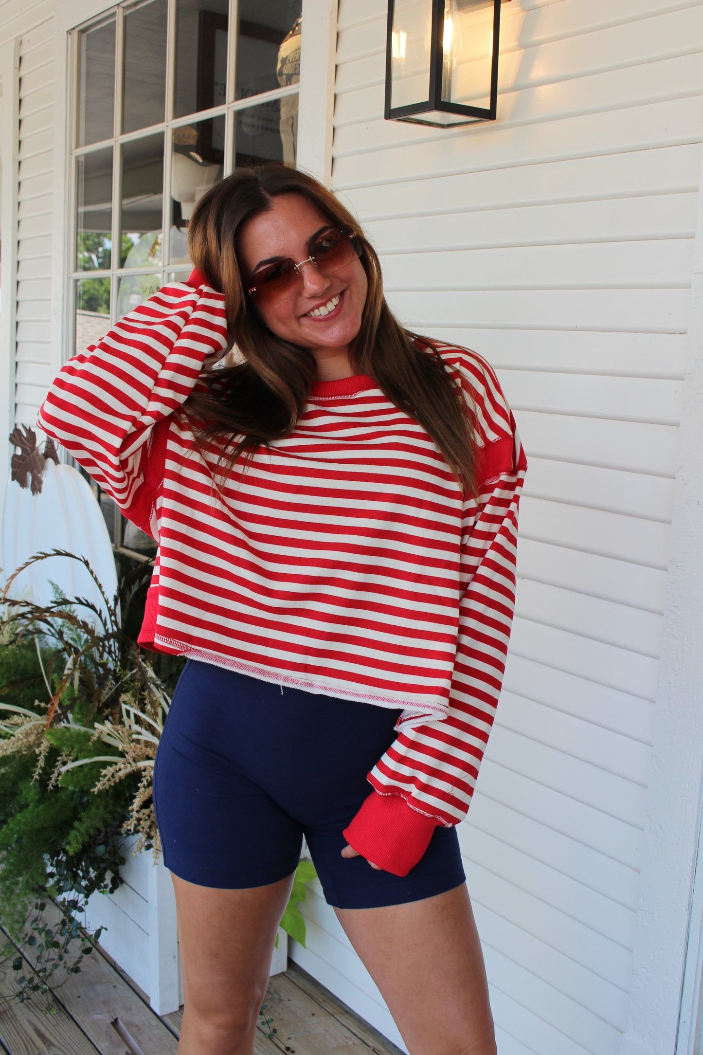 Red Open Back Long Sleeve Top