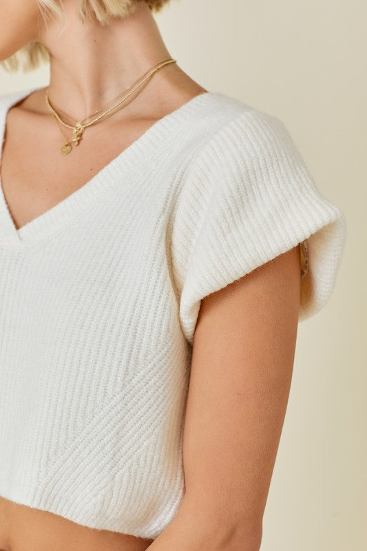 Ivory V Neck Sweater with Bubble Sleeves