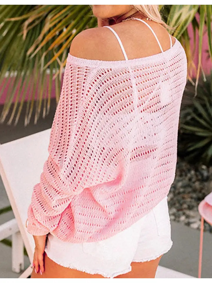 Pink Hollowed Knit Top