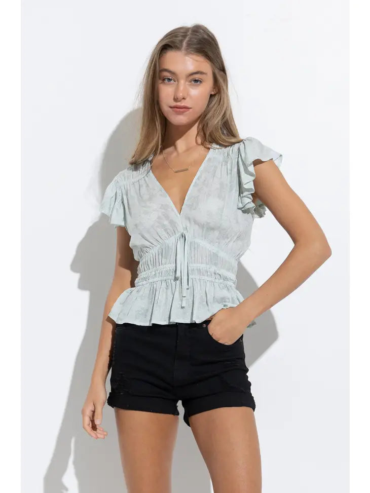 Sage Ruffle Tie Top