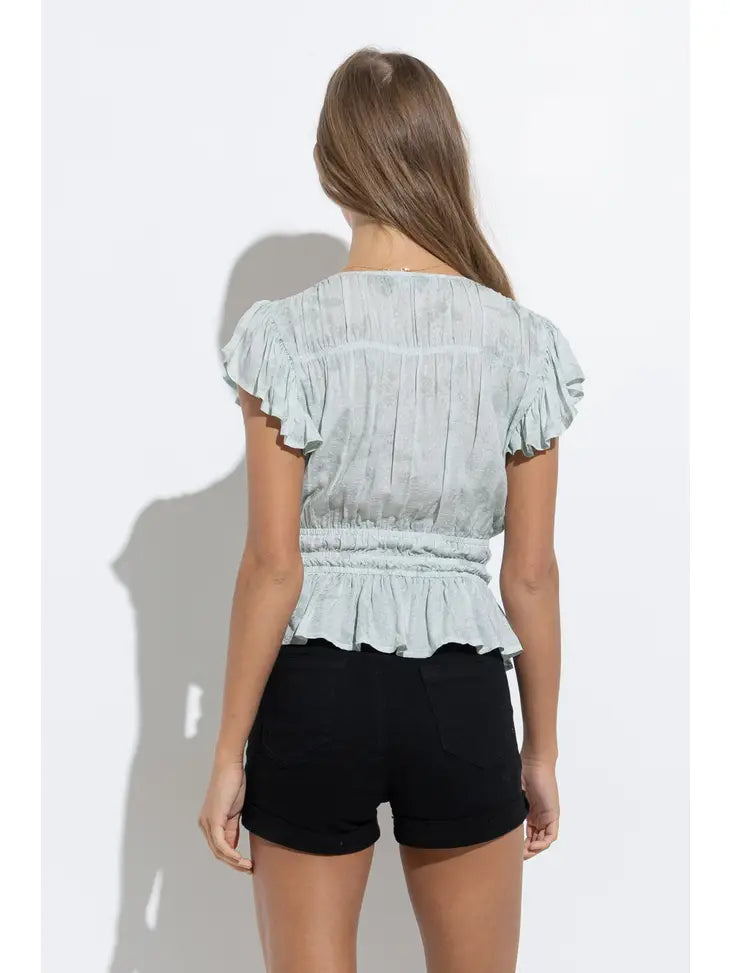 Sage Ruffle Tie Top